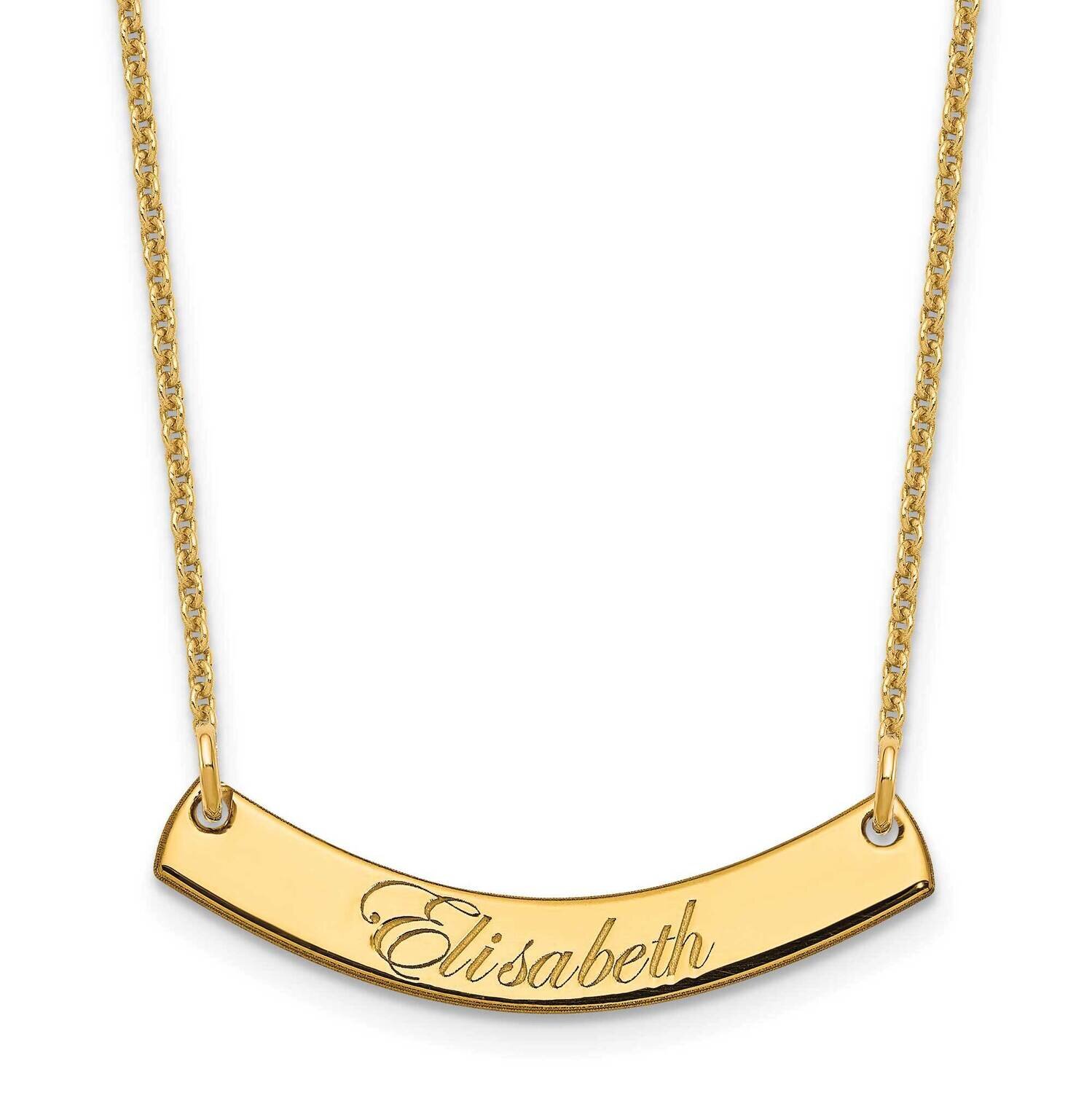 Polished Curved Edwardian Script Bar Necklace 14k Gold Small XNA1217Y, MPN: XNA1217Y,