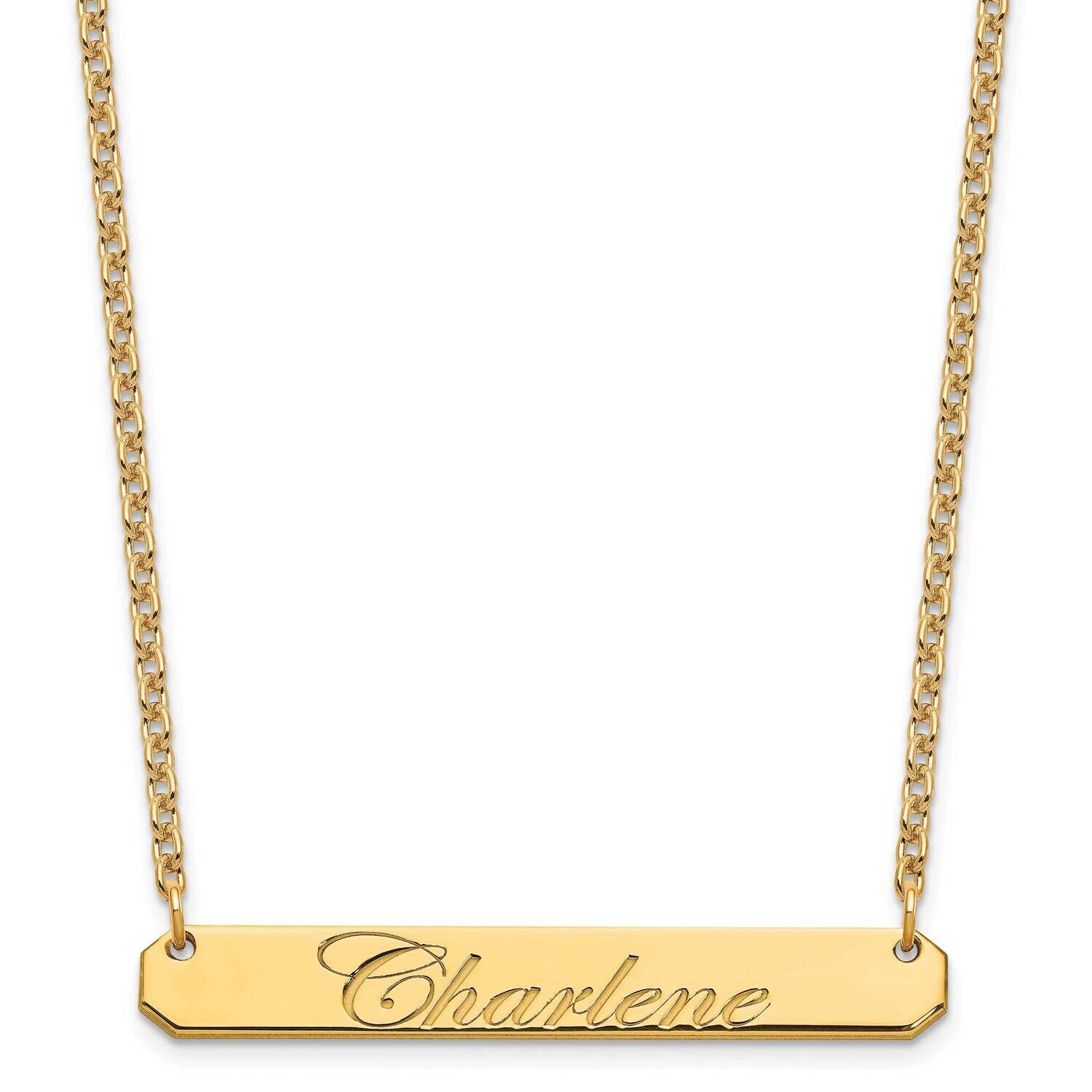 Medium Polished Edwardian Script Bar Necklace Gold-plated Sterling Silver XNA1220GP, MPN: XNA1220GP,