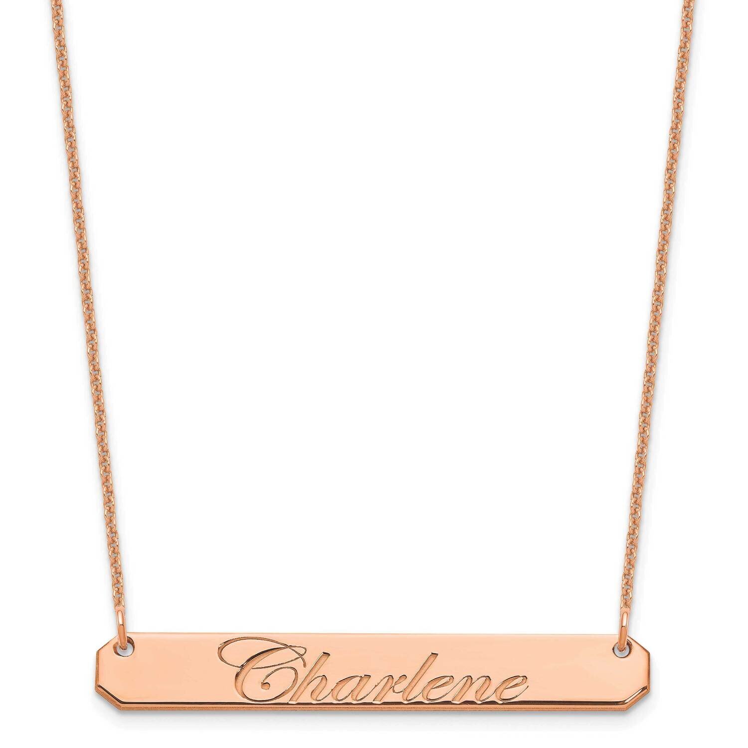 Polished Edwardian Script Bar Necklace 14k Rose Gold Medium XNA1220R, MPN: XNA1220R,