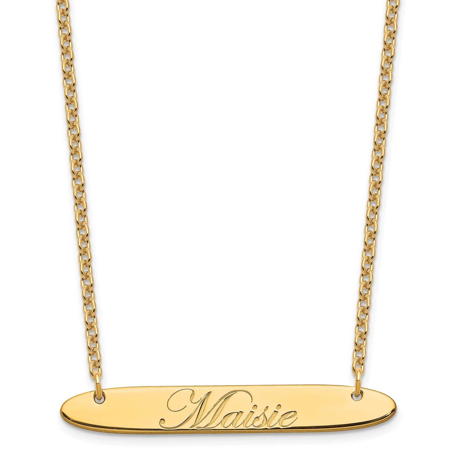 Medium Polished Oblong Edwardian Script Bar Necklace Gold-plated Sterling Silver XNA1221GP, MPN: XN…