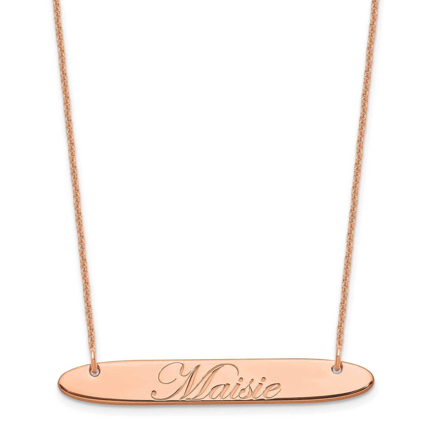 Polished Oblong Edwardian Script Bar Necklace 14k Rose Gold Medium XNA1221R, MPN: XNA1221R,