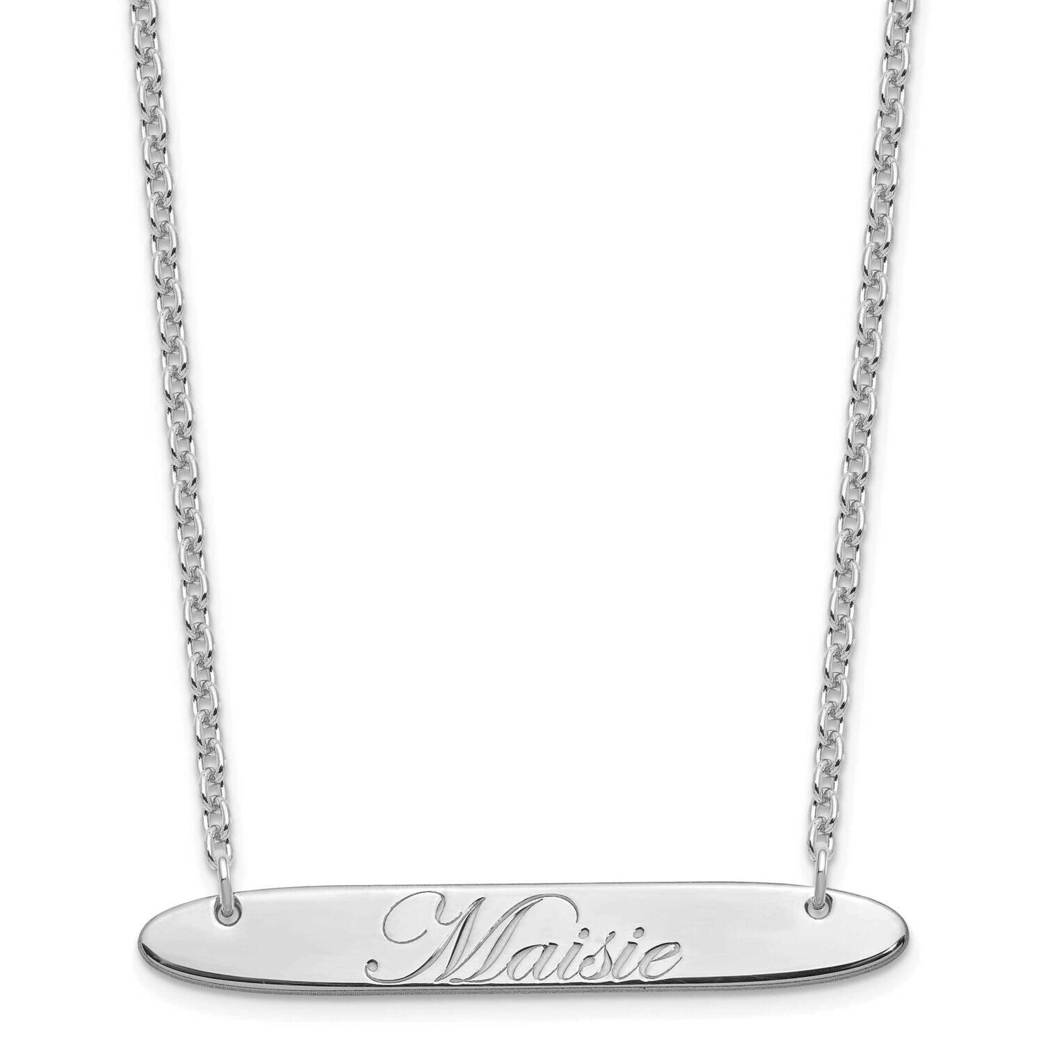 Medium Polished Oblong Edwardian Script Bar Necklace Sterling Silver Rhodium-plated XNA1221SS, MPN:…