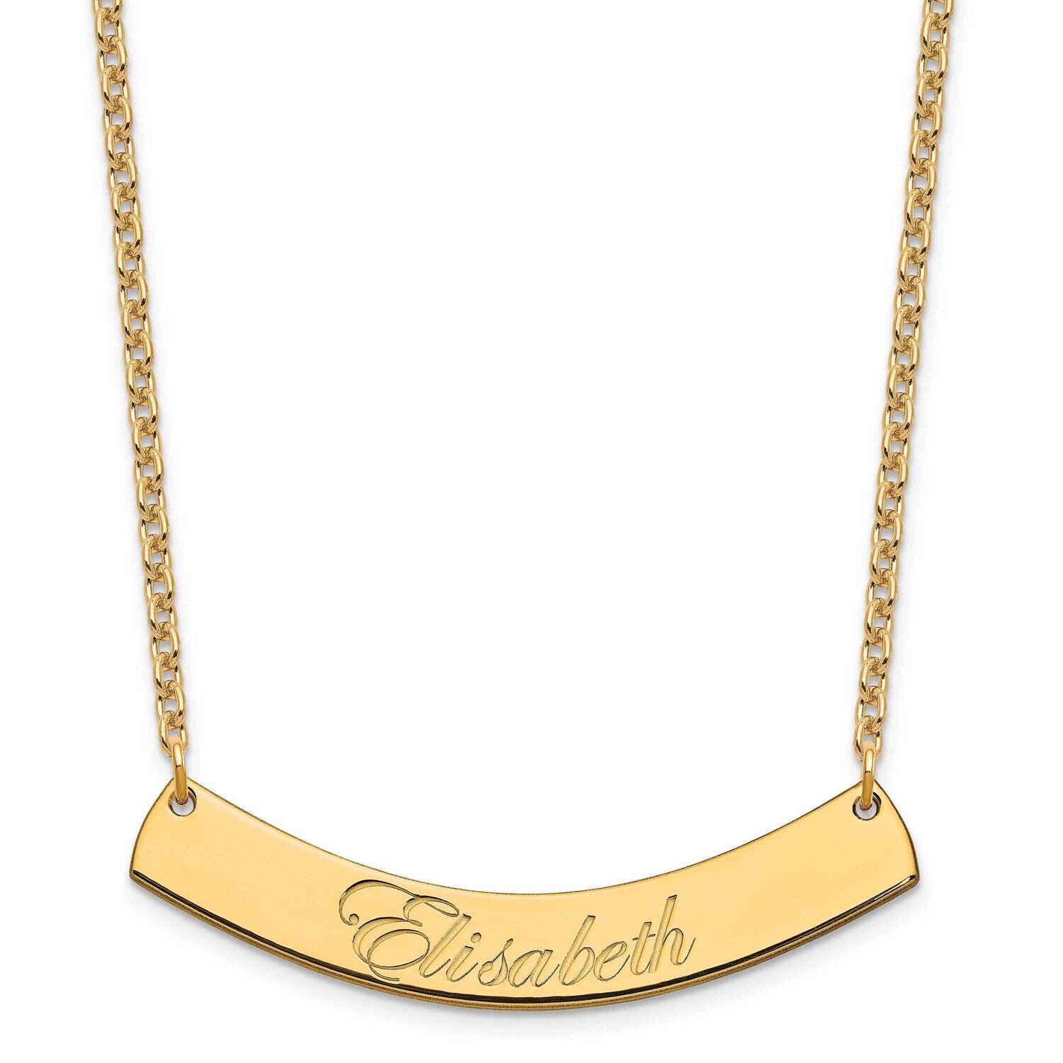 Medium Polished Curved Edwardian Script Bar Necklace Gold-plated Sterling Silver XNA1222GP, MPN: XN…