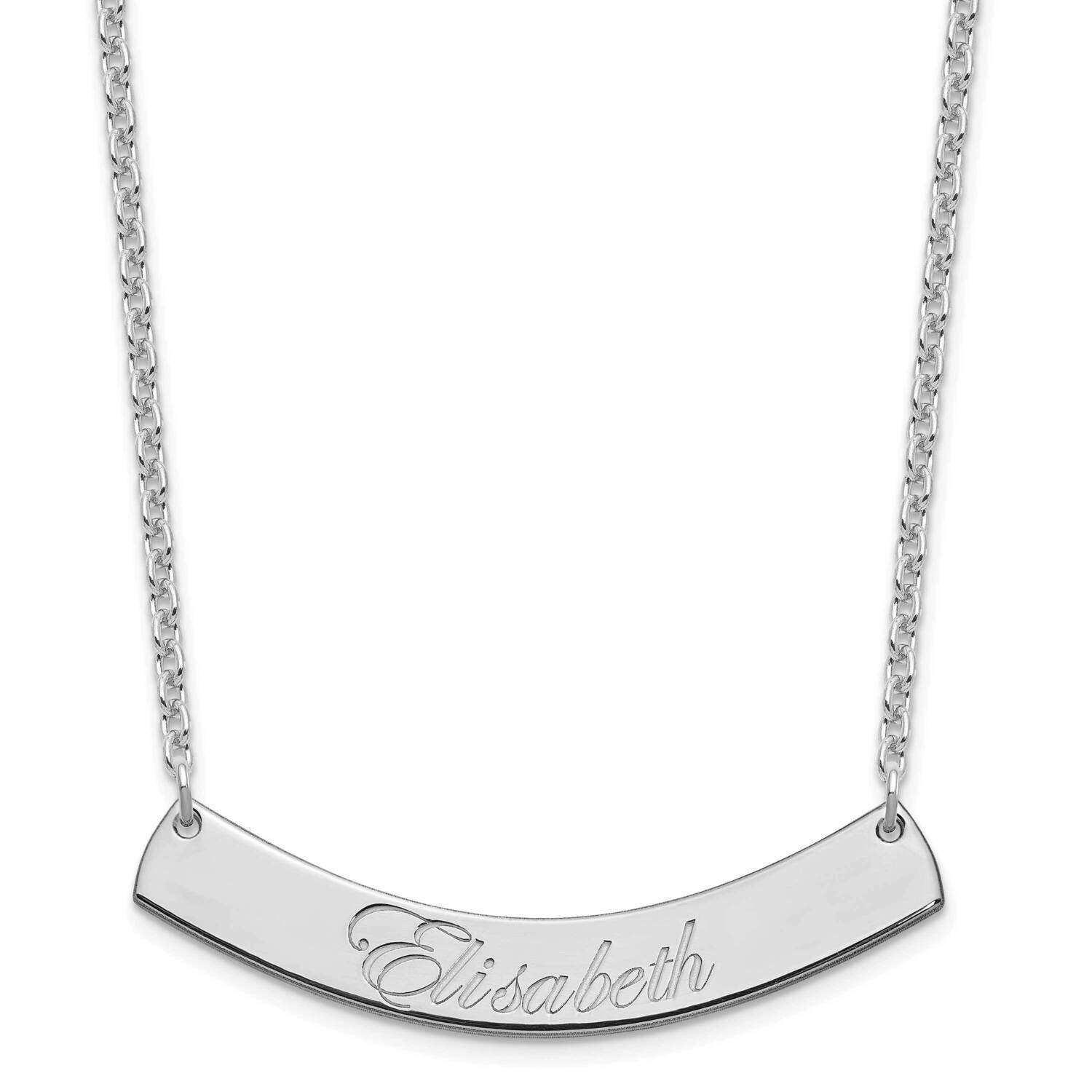 Medium Polished Curved Edwardian Script Bar Necklace Sterling Silver Rhodium-plated XNA1222SS, MPN:…