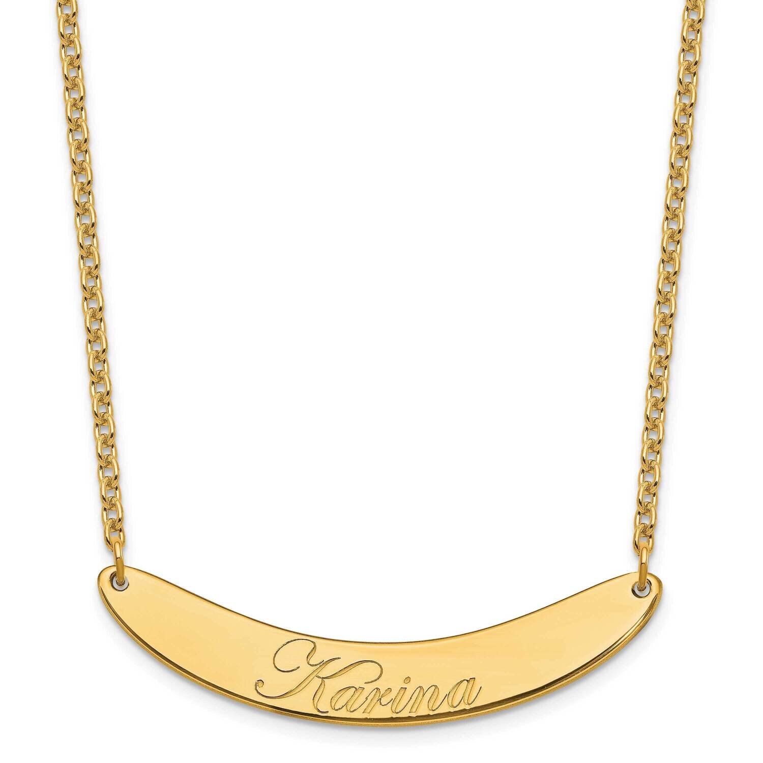Medium Polished Curved Edwardian Script Bar Necklace Gold-plated Sterling Silver XNA1223GP, MPN: XN…