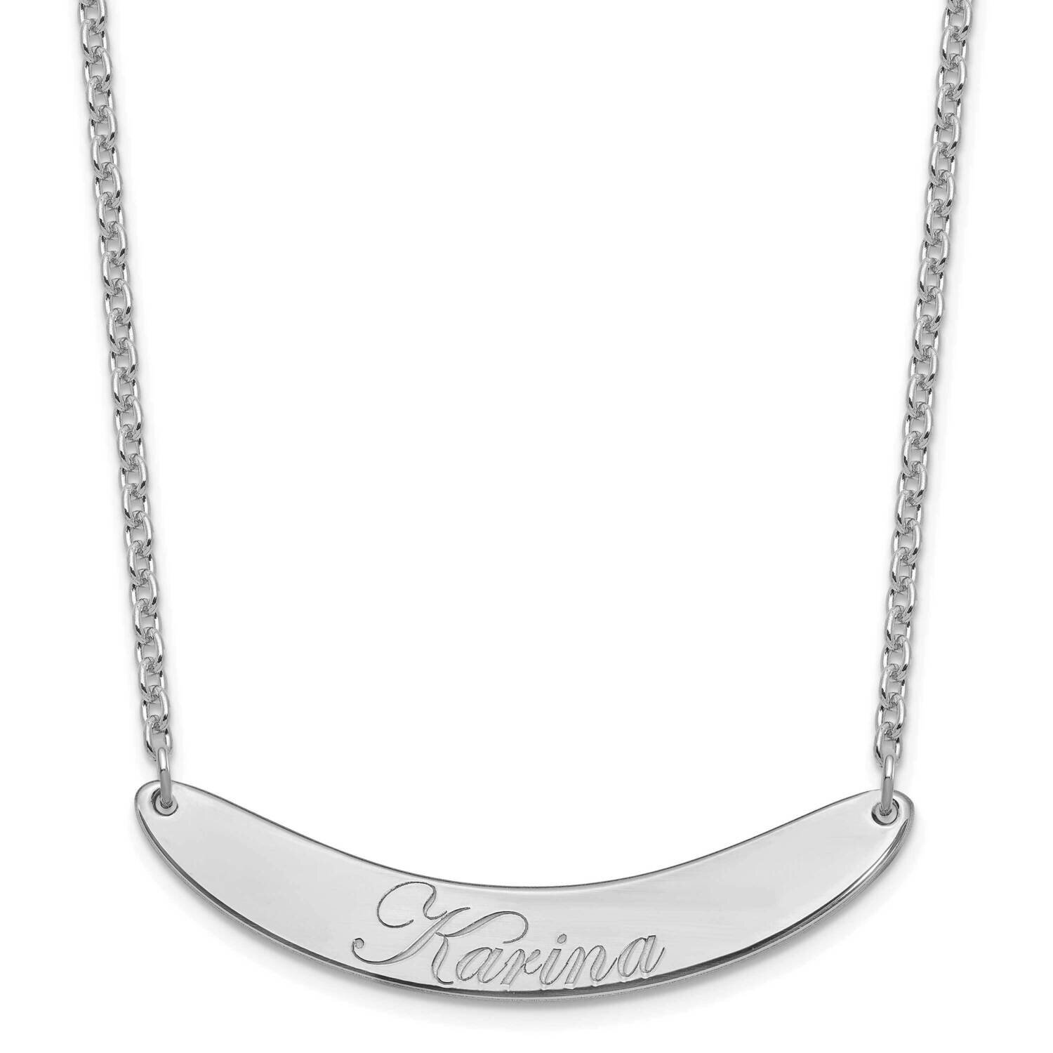 Medium Polished Curved Edwardian Script Bar Necklace Sterling Silver Rhodium-plated XNA1223SS, MPN:…