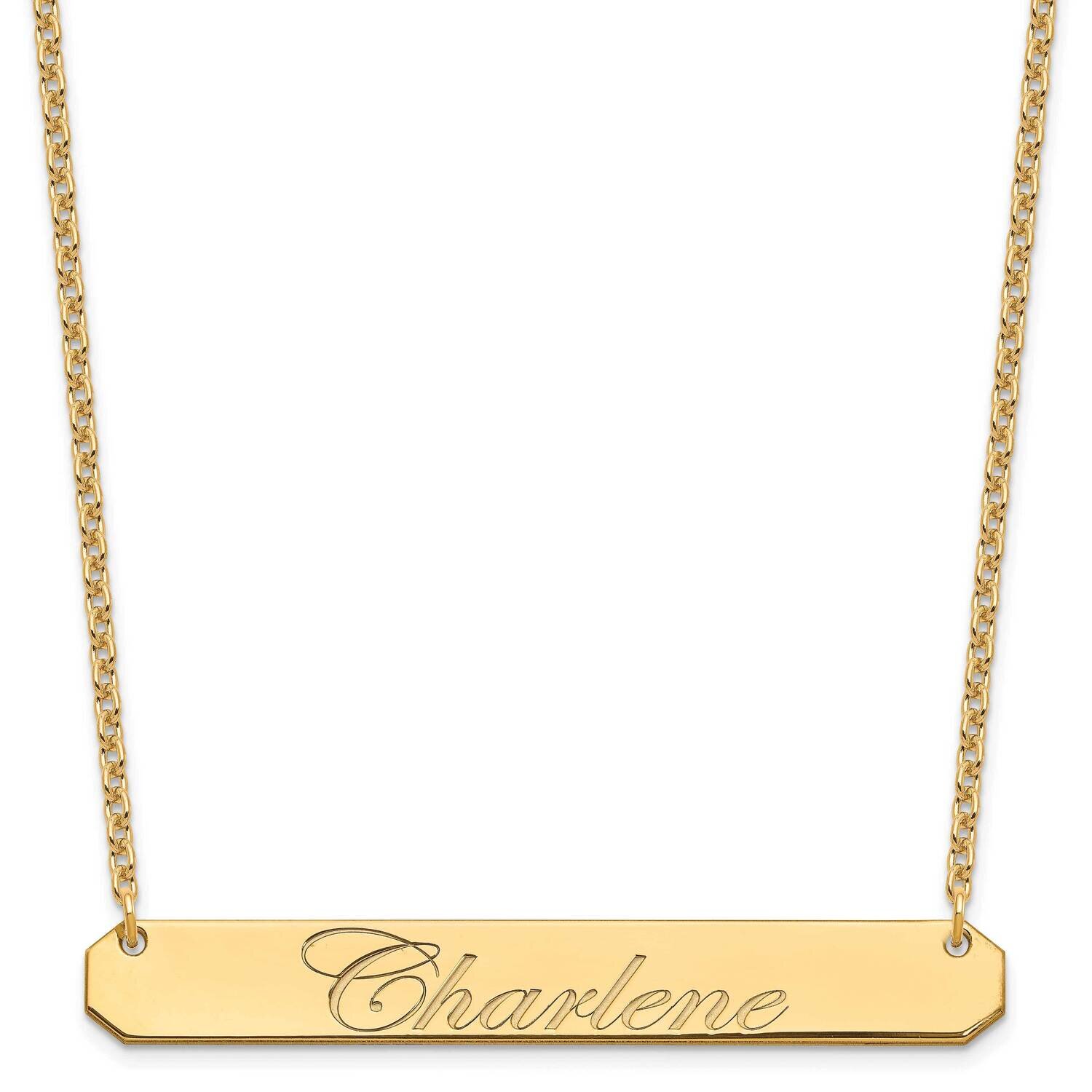 Large Polished Edwardian Script Bar Necklace Gold-plated Sterling Silver XNA1225GP, MPN: XNA1225GP,