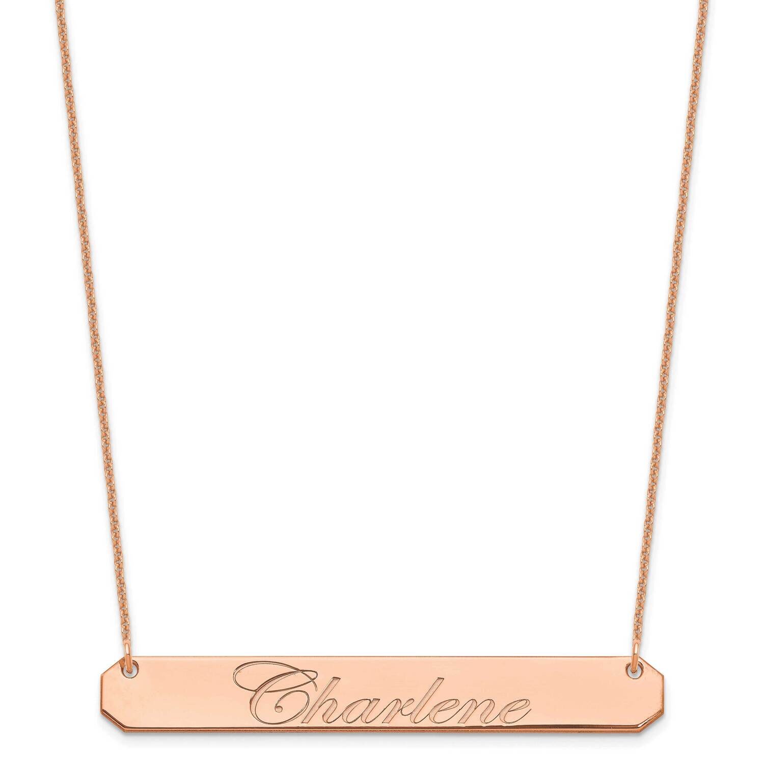 Polished Edwardian Script Bar Necklace 14k Rose Gold Large XNA1225R, MPN: XNA1225R,