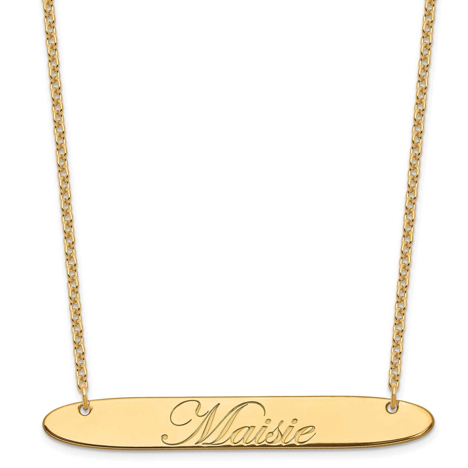 Large Polished Oblong Edwardian Script Bar Necklace Gold-plated Sterling Silver XNA1226GP, MPN: XNA…