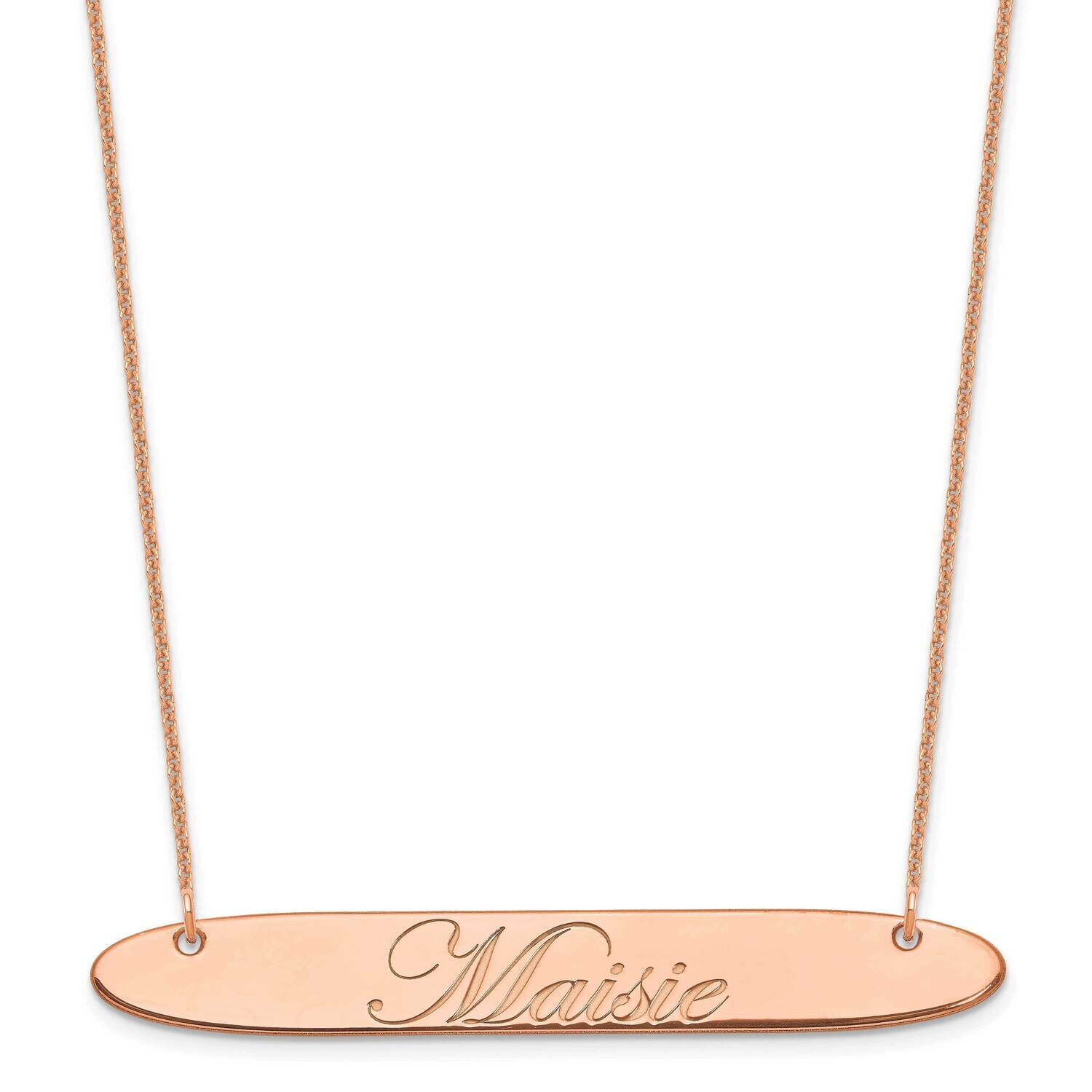 Polished Oblong Edwardian Script Bar Necklace 14k Rose Gold Large XNA1226R, MPN: XNA1226R,