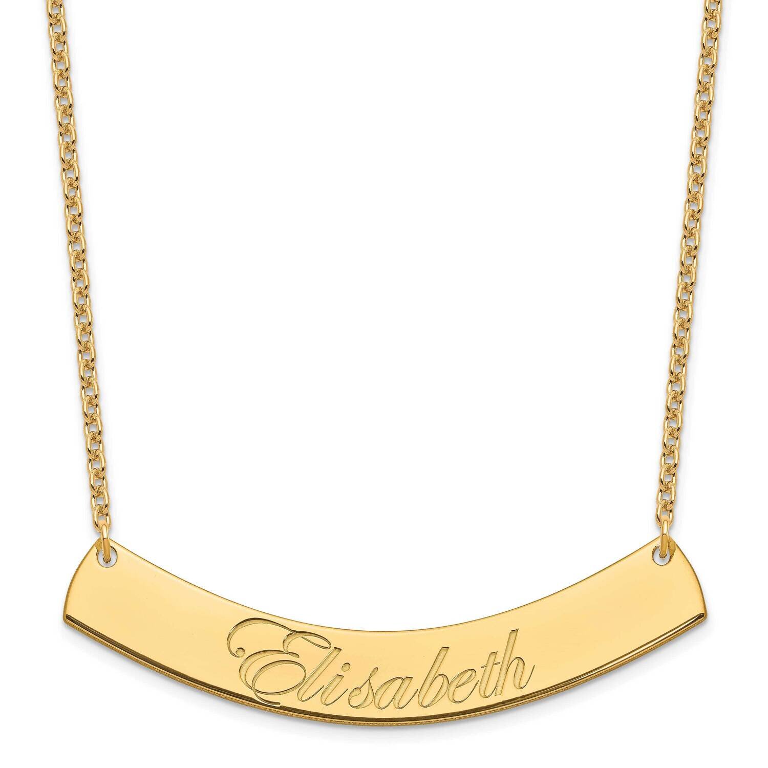 Large Polished Curved Edwardian Script Bar Necklace Gold-plated Sterling Silver XNA1227GP, MPN: XNA…