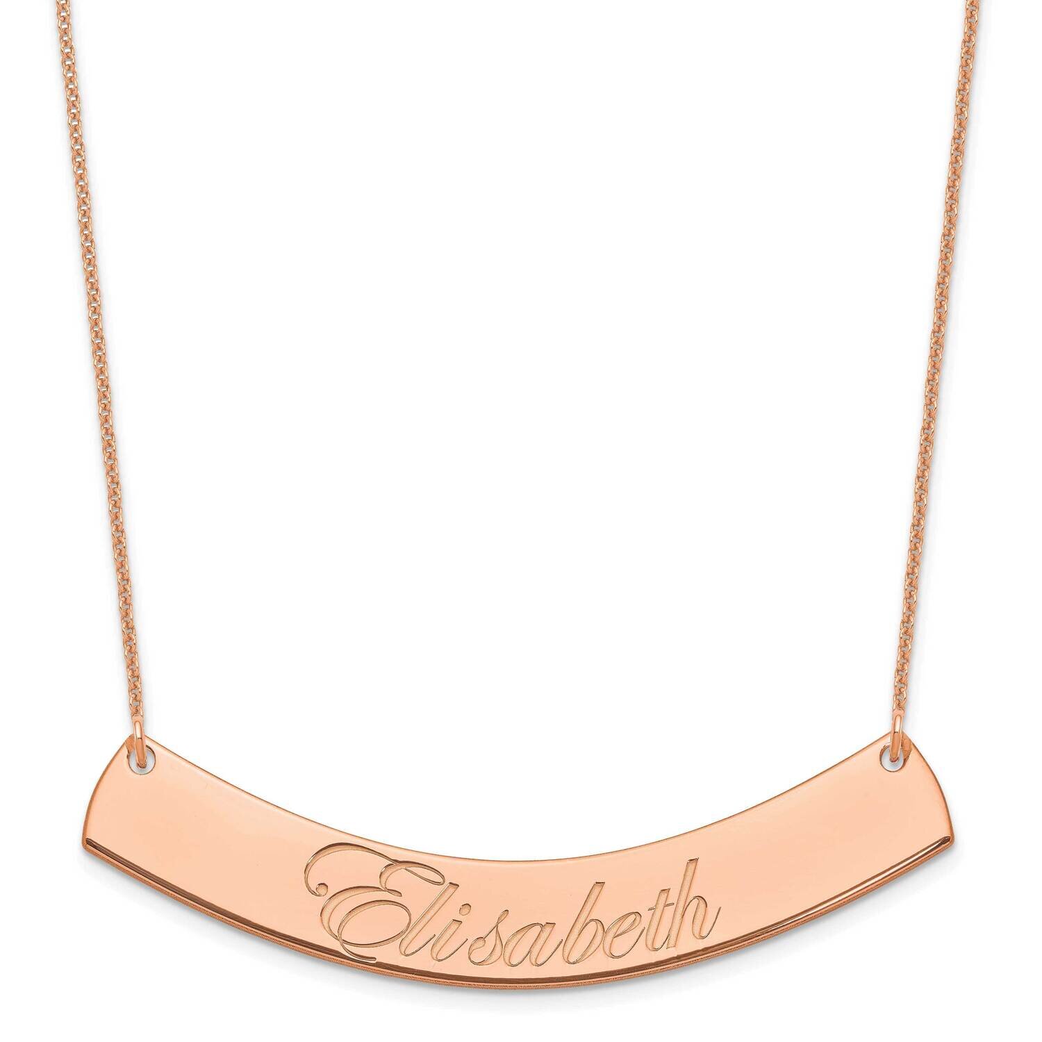 Polished Curved Edwardian Script Bar Necklace 14k Rose Gold Large XNA1227R, MPN: XNA1227R,