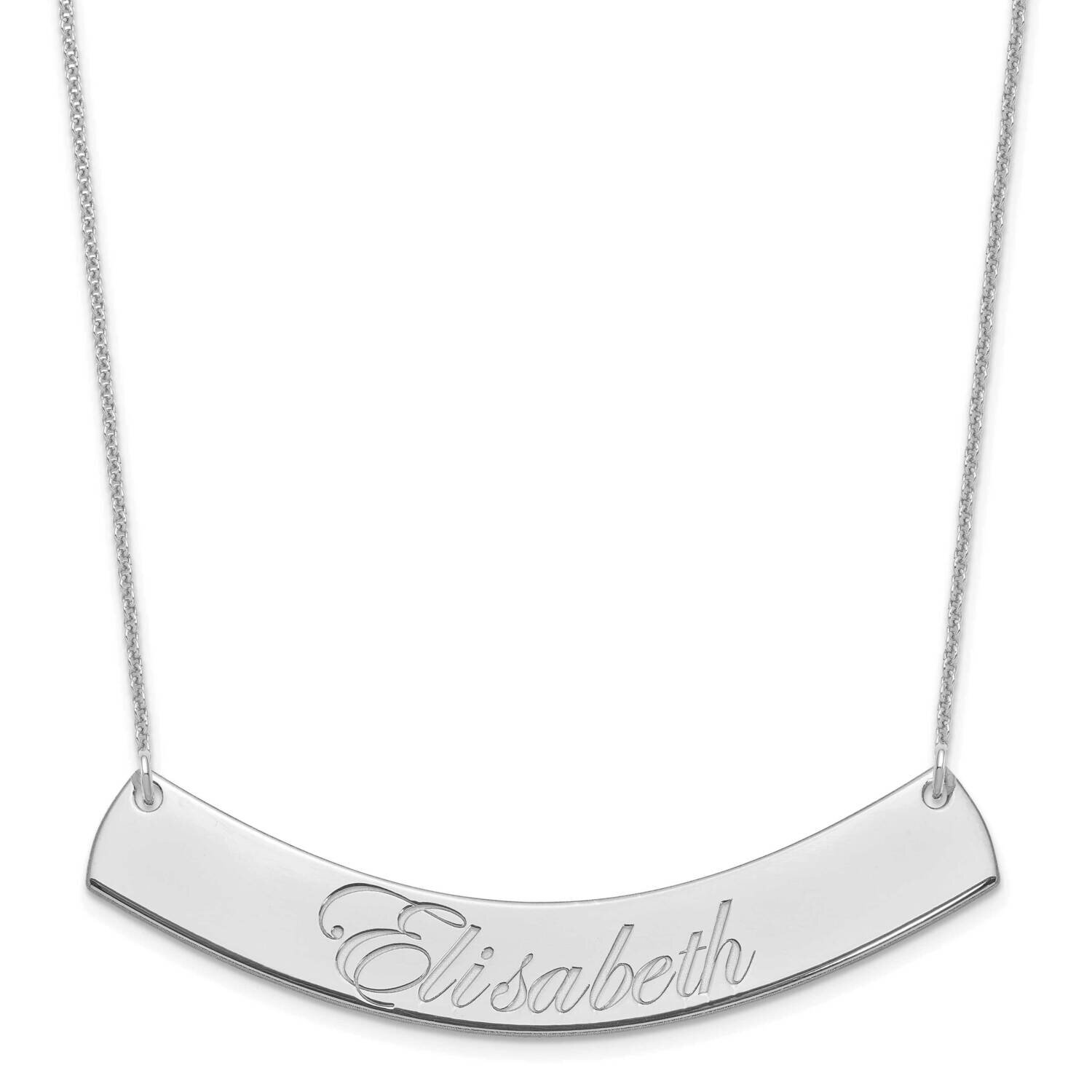 Polished Curved Edwardian Script Bar Necklace 14k White Gold Large XNA1227W, MPN: XNA1227W,