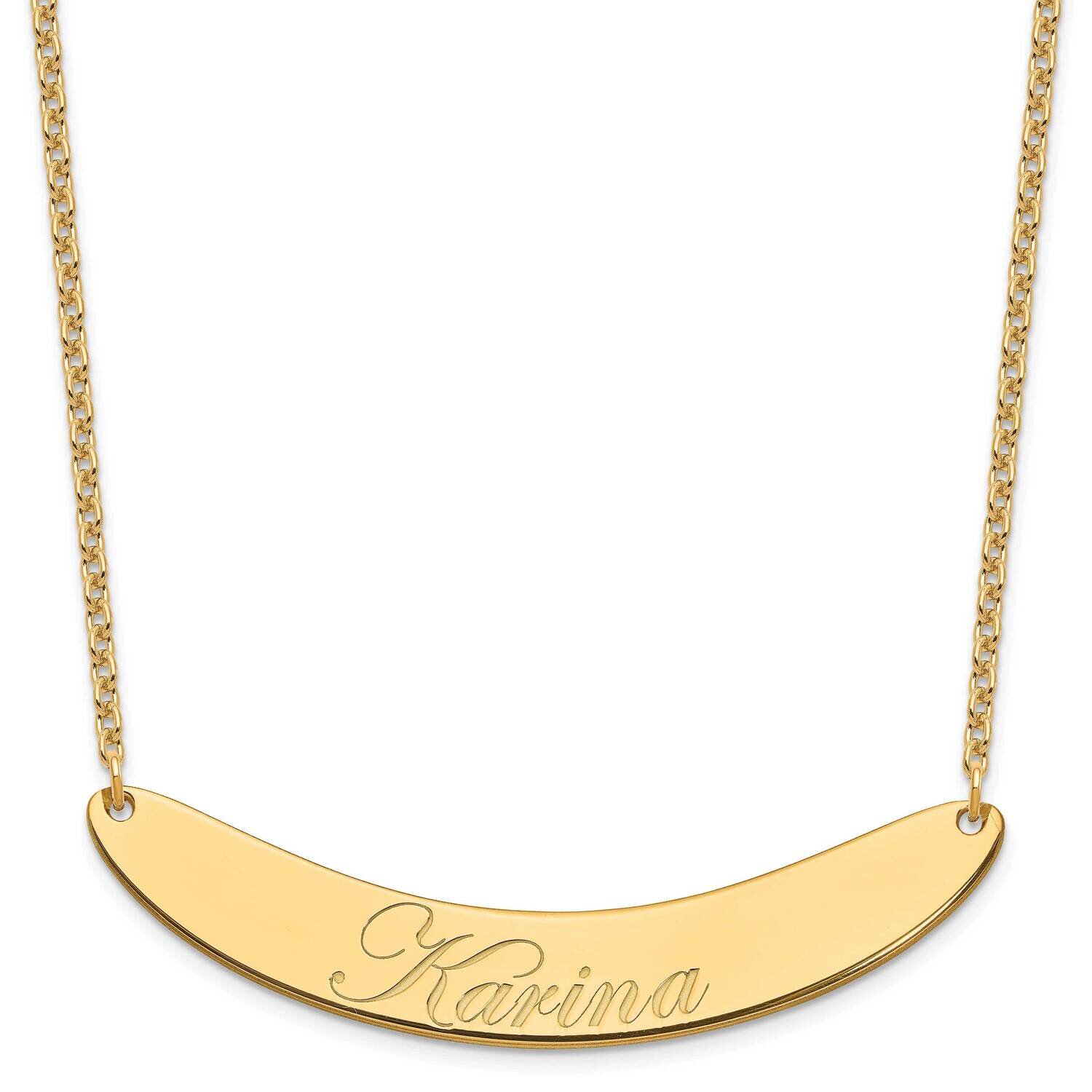 Large Polished Curved Edwardian Script Bar Necklace Gold-plated Sterling Silver XNA1228GP, MPN: XNA…