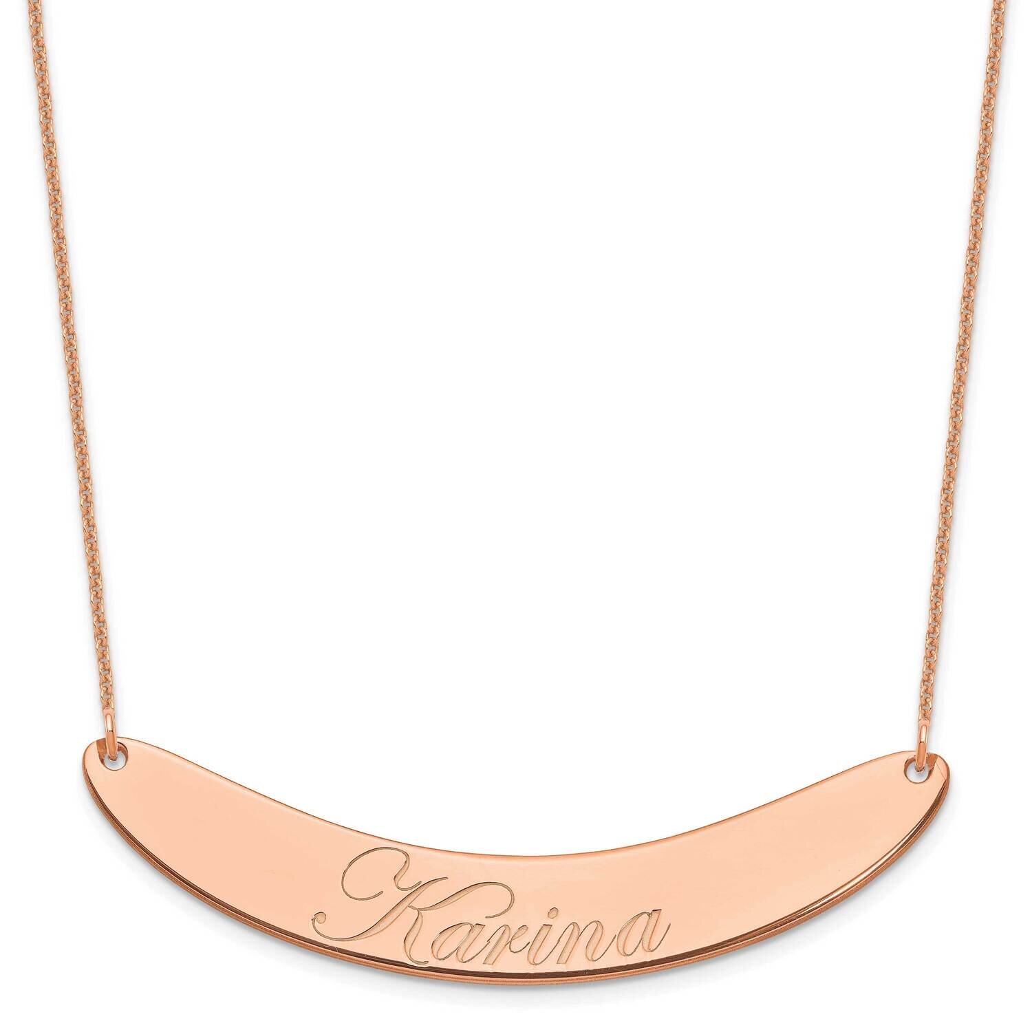 Polished Curved Edwardian Script Bar Necklace 14k Rose Gold Large XNA1228R, MPN: XNA1228R,