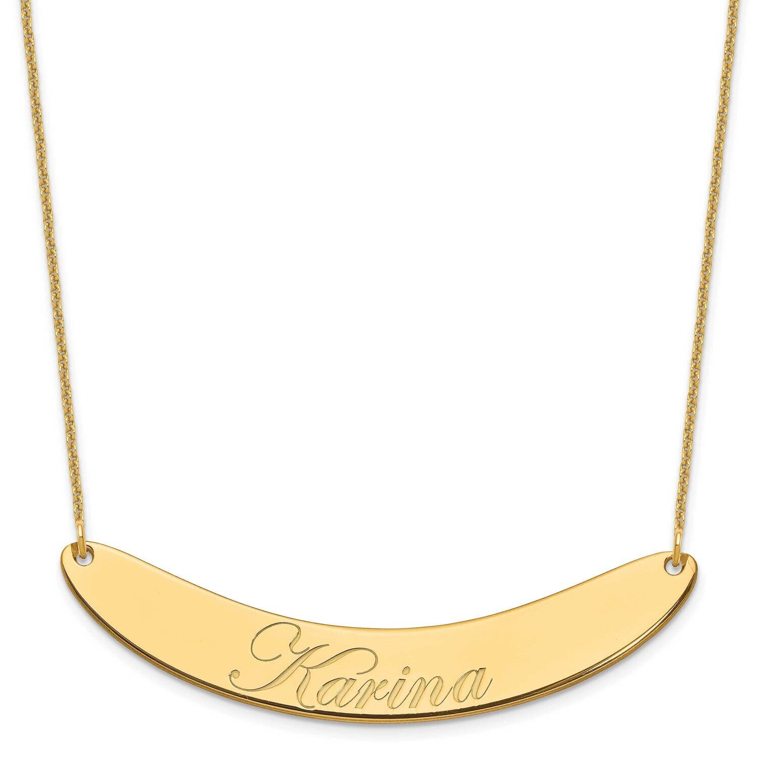 Polished Curved Edwardian Script Bar Necklace 14k Gold Large XNA1228Y, MPN: XNA1228Y,