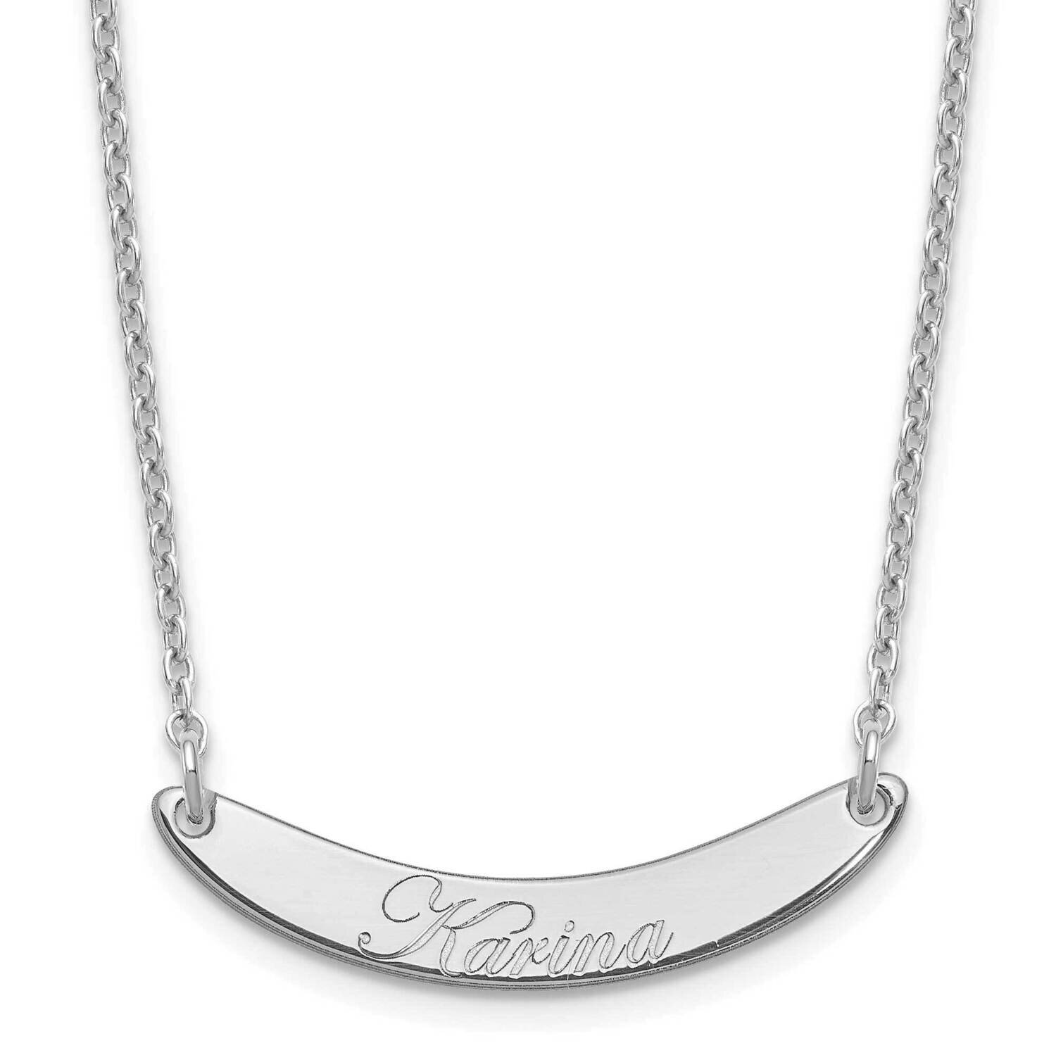 Small Polished Curved Edwardian Script Bar Necklace Sterling Silver Rhodium-plated XNA1235SS, MPN: …