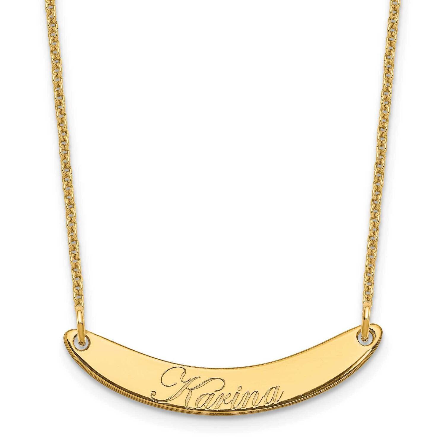 Polished Curved Edwardian Script Bar Necklace 14k Gold Small XNA1235Y, MPN: XNA1235Y,