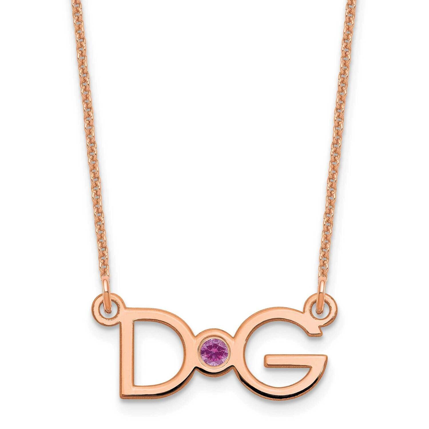 2 Initial with 18k Gold Bezel Birthstone Necklace 14k Rose Gold Medium XNA1251R, MPN: XNA1251R,