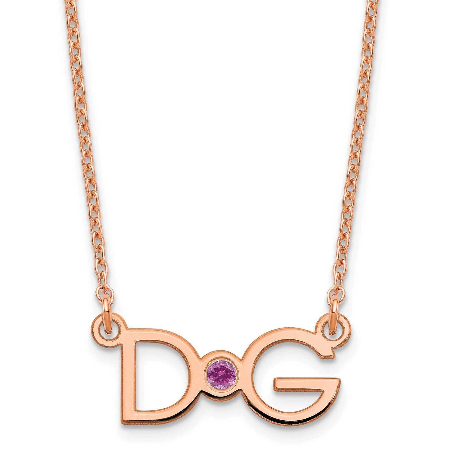 Medium 2 Initial with Birthstone Necklace Sterling Silver Rose-plated XNA1251RP, MPN: XNA1251RP,