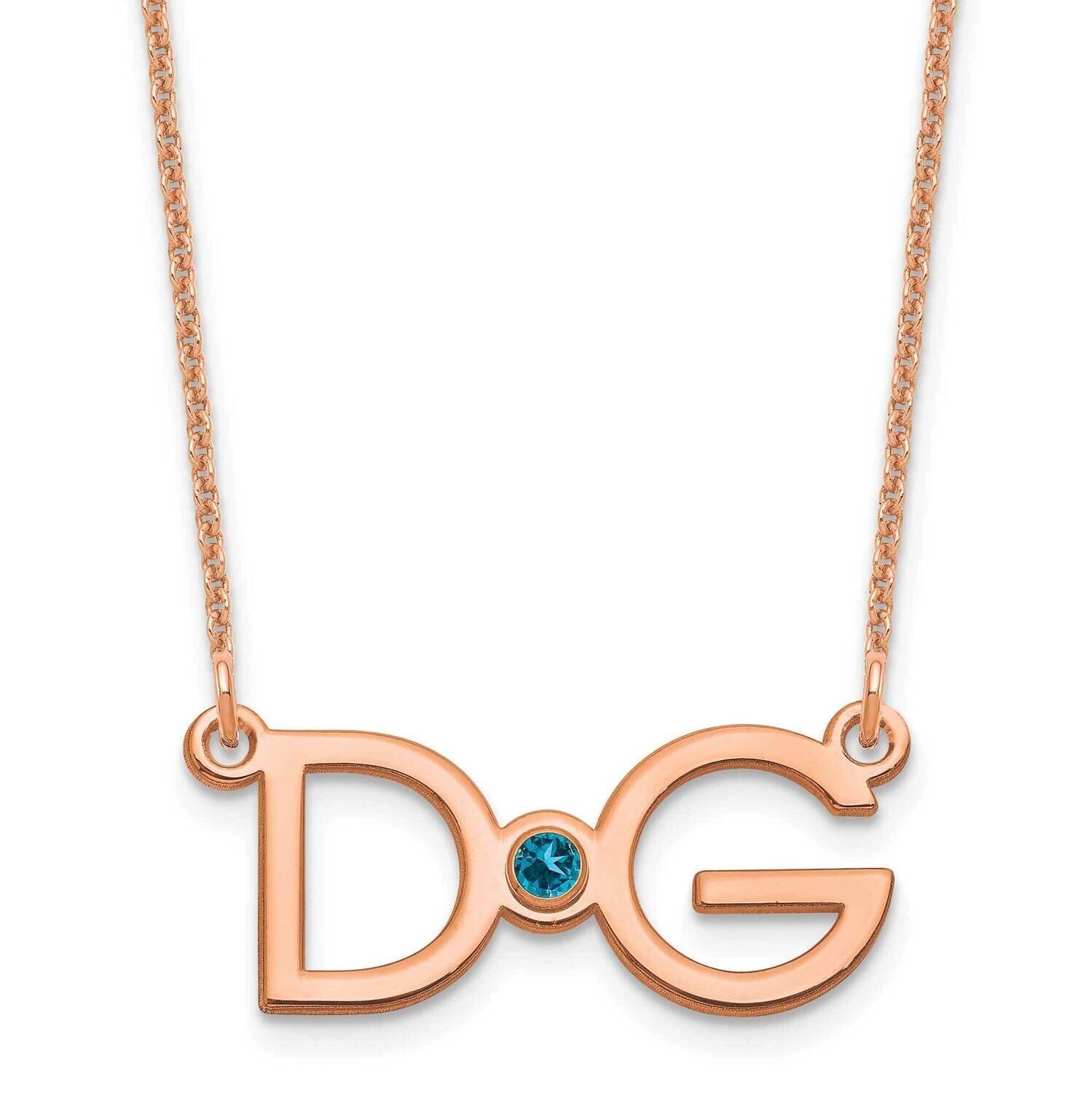 2 Initial with 18k Gold Bezel Birthstone Necklace 14k Rose Gold Large XNA1252R, MPN: XNA1252R,