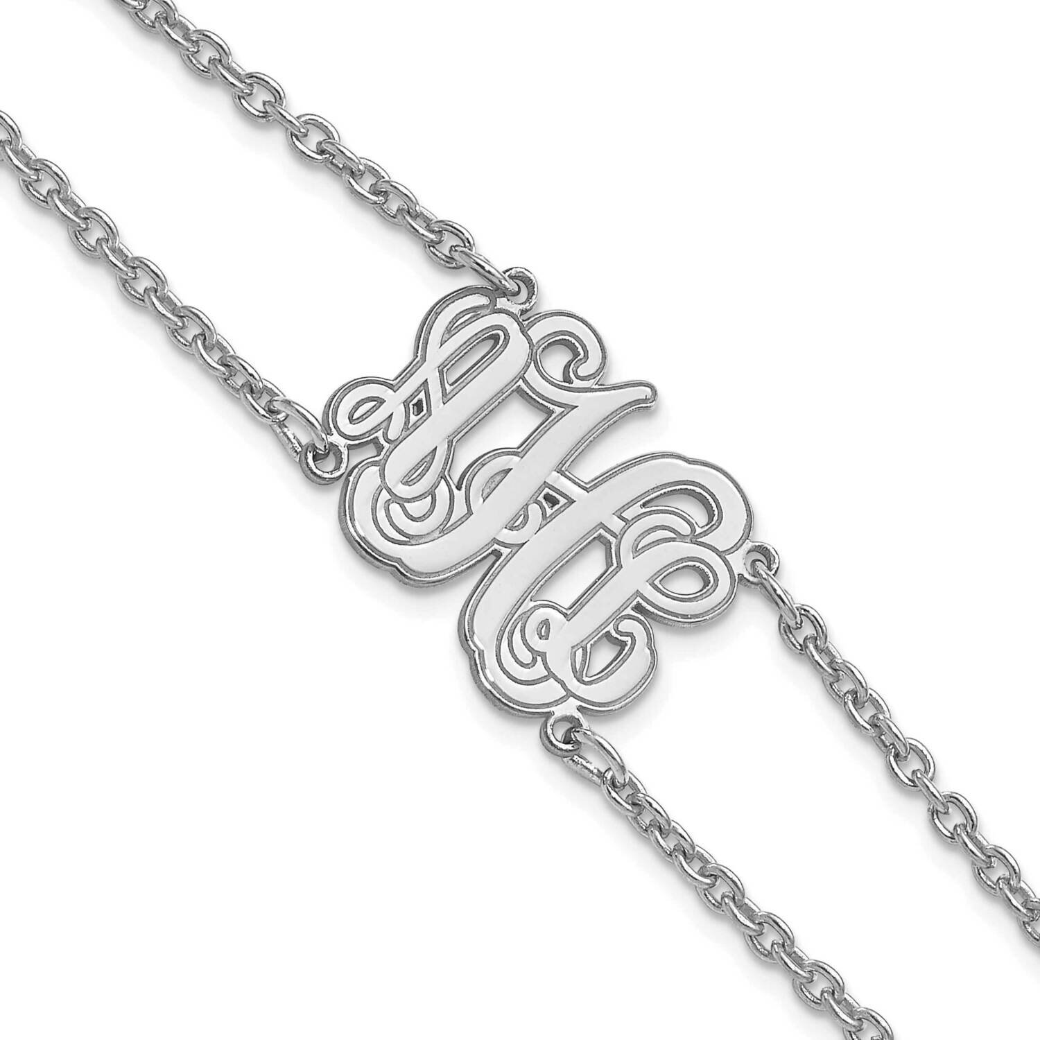 Etched Outline Monogram Double Chain Bracelet Sterling Silver Rhodium-plated XNA1264SS