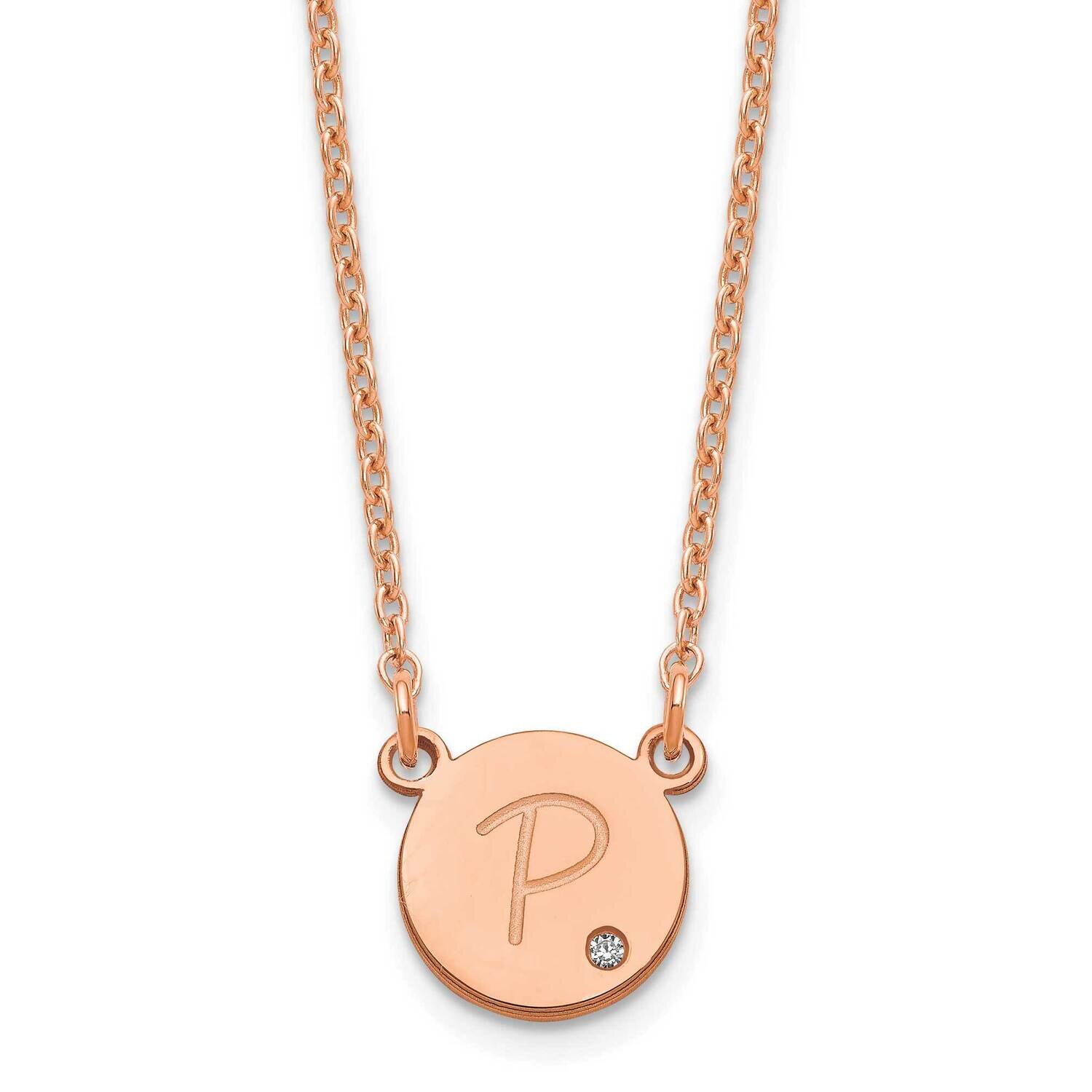 Initial Circle with Diamond Necklace Sterling Silver Rose-plated XNA1380RP, MPN: XNA1380RP,
