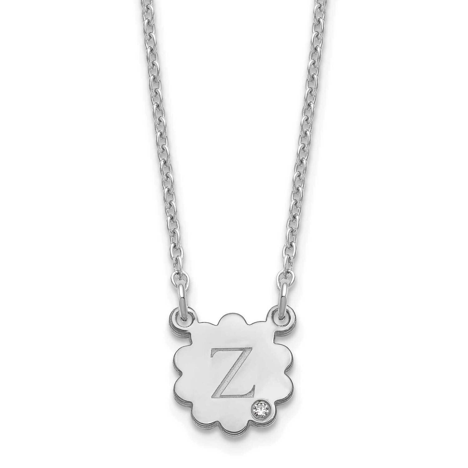 Initial Flower with Diamond Necklace Sterling Silver Rhodium-plated XNA1381SS, MPN: XNA1381SS,