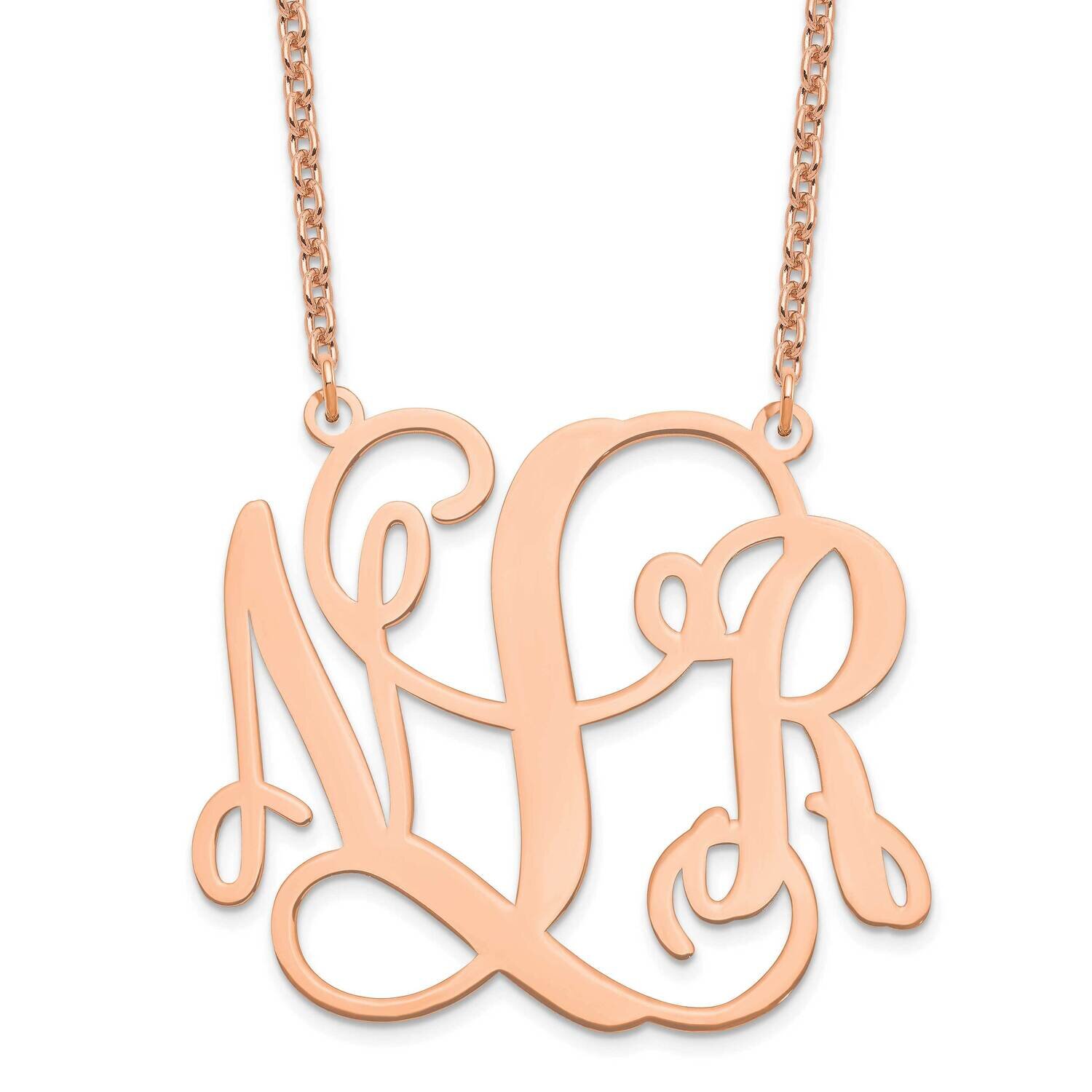 Large Polished Cut Out Monogram Necklace Sterling Silver Rose-plated XNA502RP