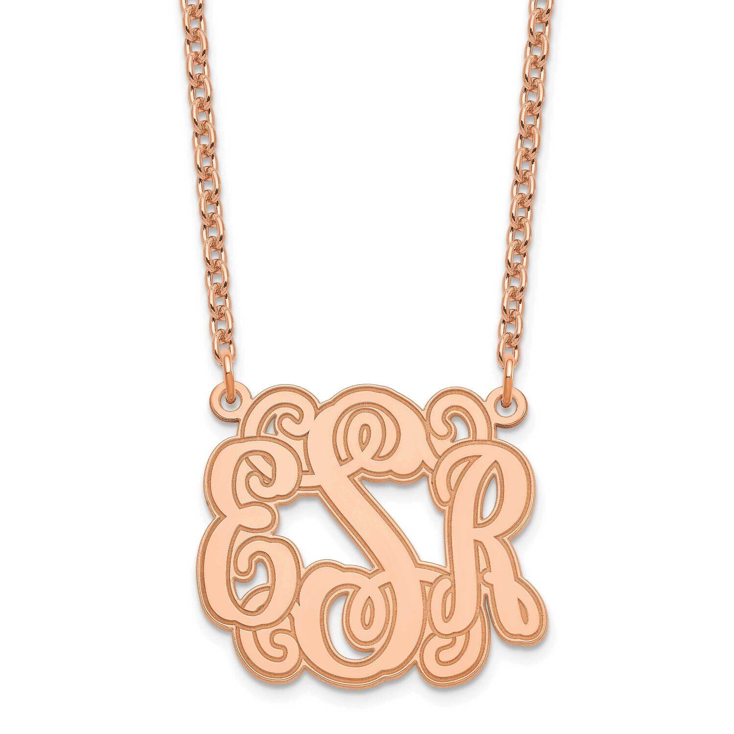 Ss Rose-Plated Small Polished Etched Outline Monogram Necklace XNA539RP