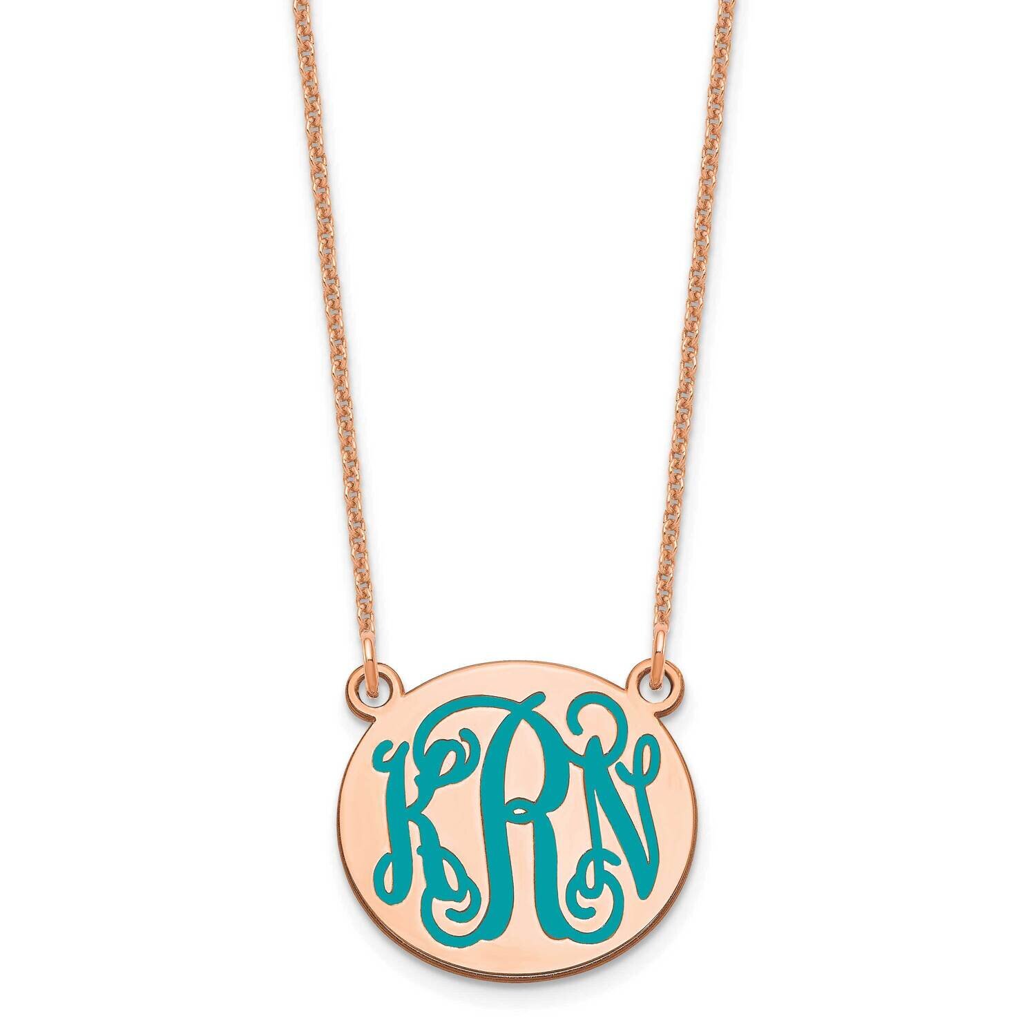 Polished Epoxied Letter Circle Monogram Necklace 14k Rose Gold Small XNA583R, MPN: XNA583R,