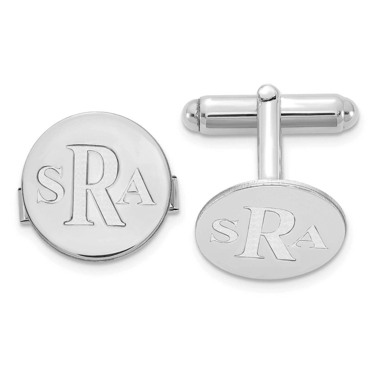 Circle Recessed Letters Monogram Cufflinks Sterling Silver Rhodium-plated XNA617SS