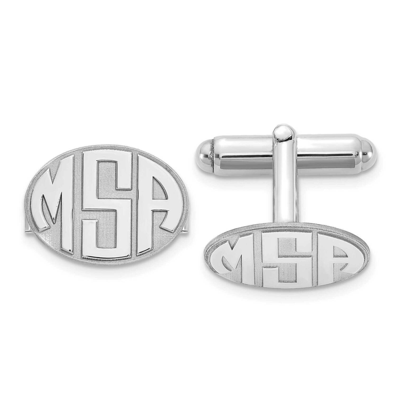 Oval Raised Letters Monogram Cufflinks Sterling Silver Rhodium-plated XNA620SS