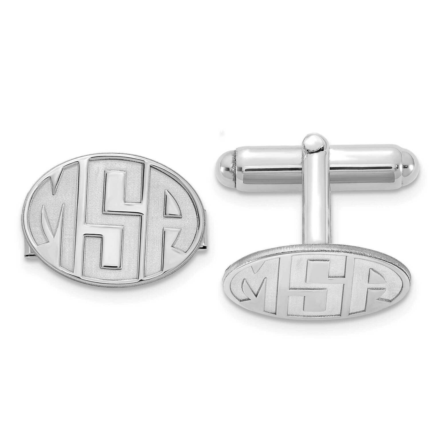 Oval Recessed Letters Monogram Cufflinks 14k White Gold XNA621W