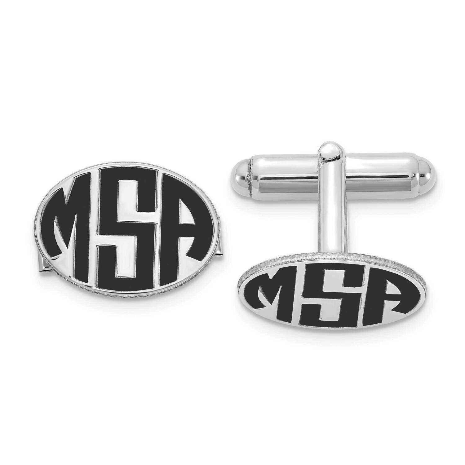 Oval Epoxied Letters Monogram Cufflinks Sterling Silver Rhodium-plated XNA622SS
