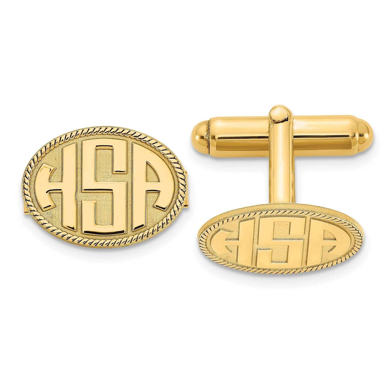 Oval with Boarder Raised Letters Monogram Cufflinks Gold-plated Sterling Silver XNA623GP