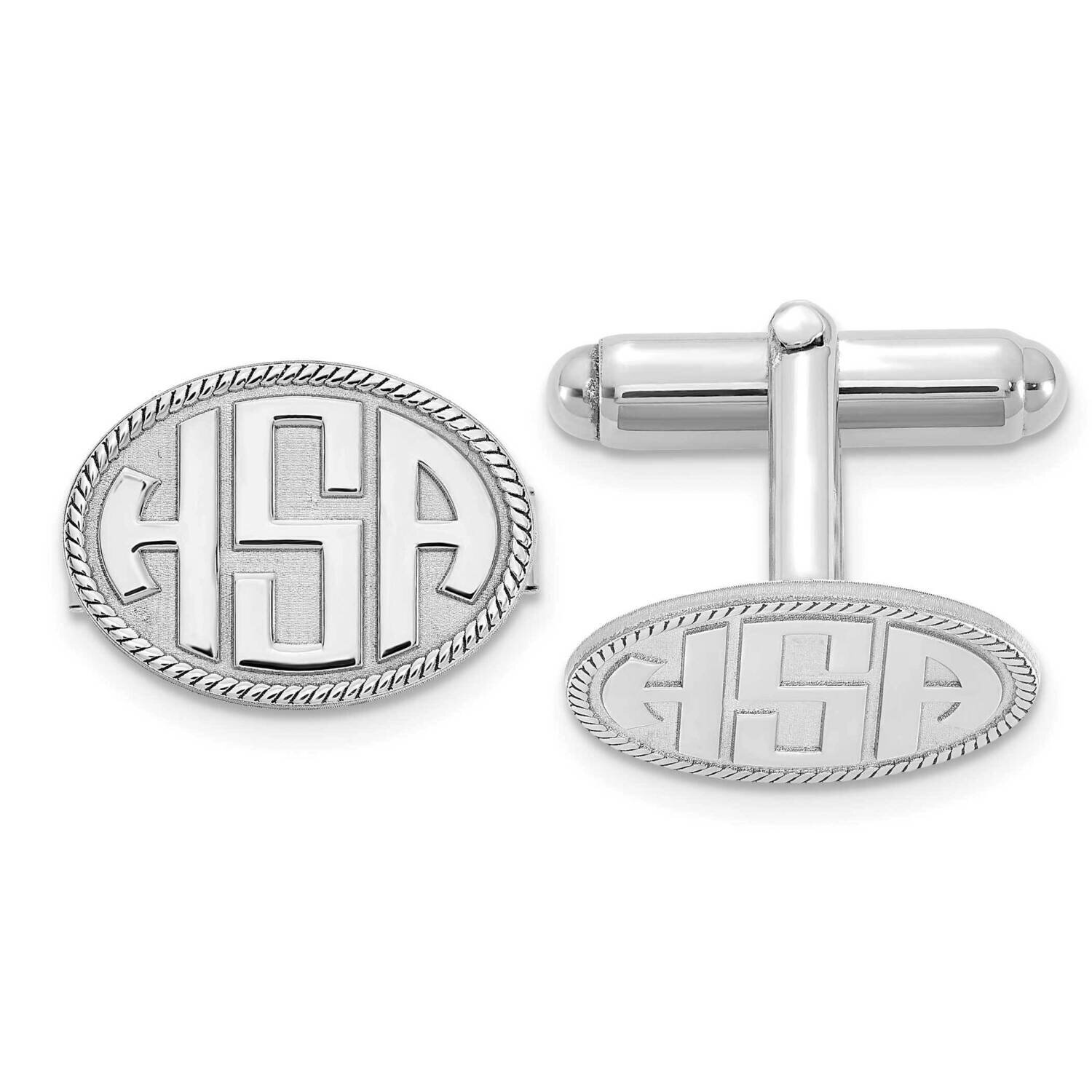Oval with Boarder Raised Letters Monogram Cufflinks 14k White Gold XNA623W