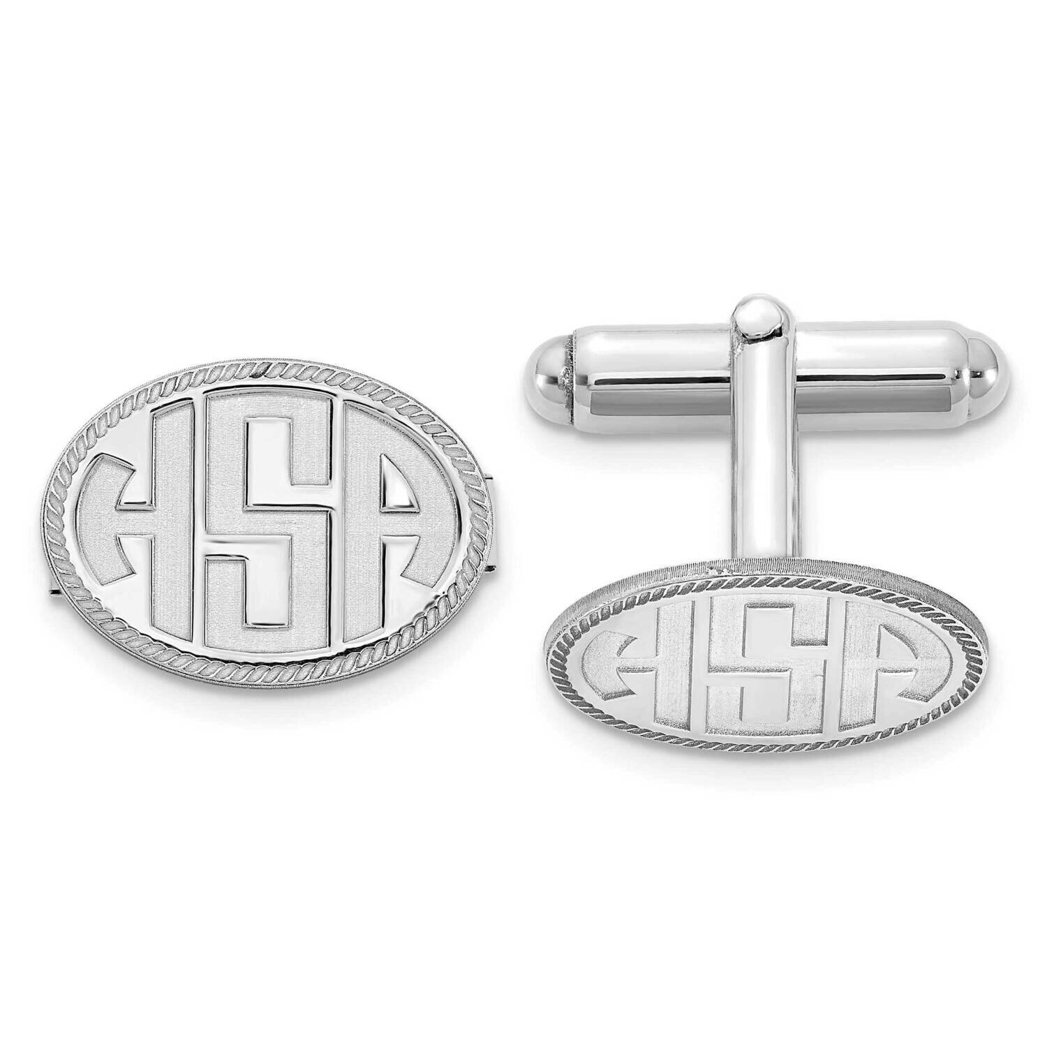 Oval with Boarder Recessed Letters Monogram Cufflinks Sterling Silver Rhodium-plated XNA624SS