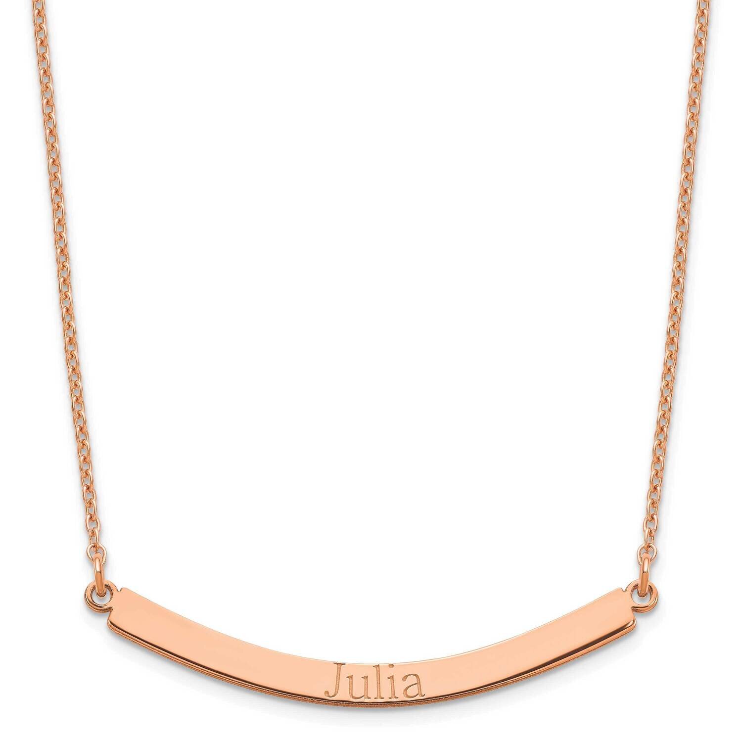 Recessed Letter Curved Bar Necklace Sterling Silver Rose-plated XNA649RP, MPN: XNA649RP,