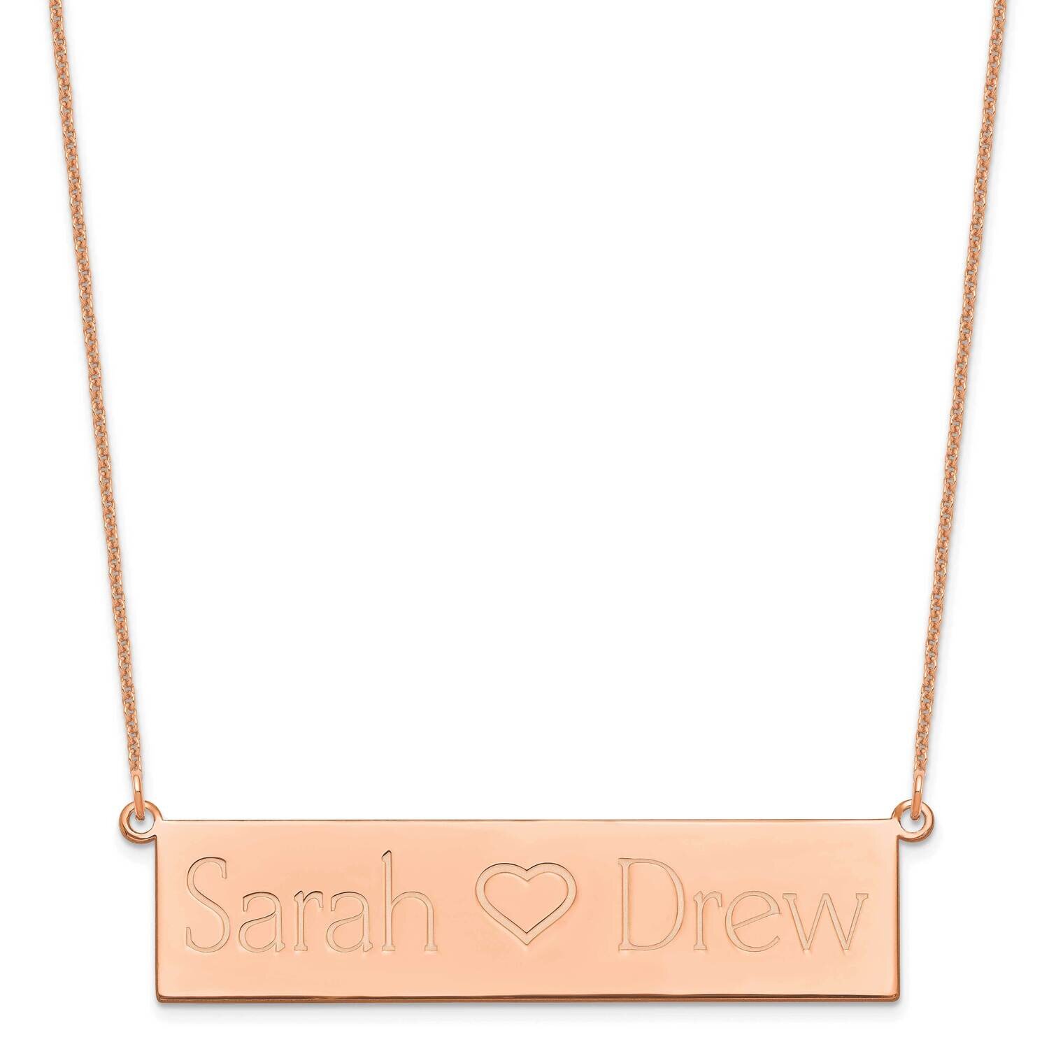 Brushed 2 Names with Heart Bar Necklace 14k Rose Gold XNA657R