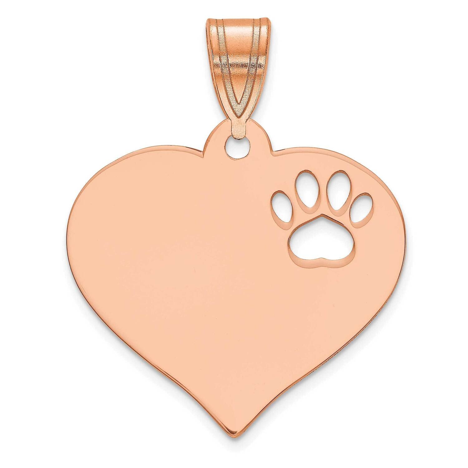 Heart with Cut Out Paw Print Pendant 14k Rose Gold XNA767R