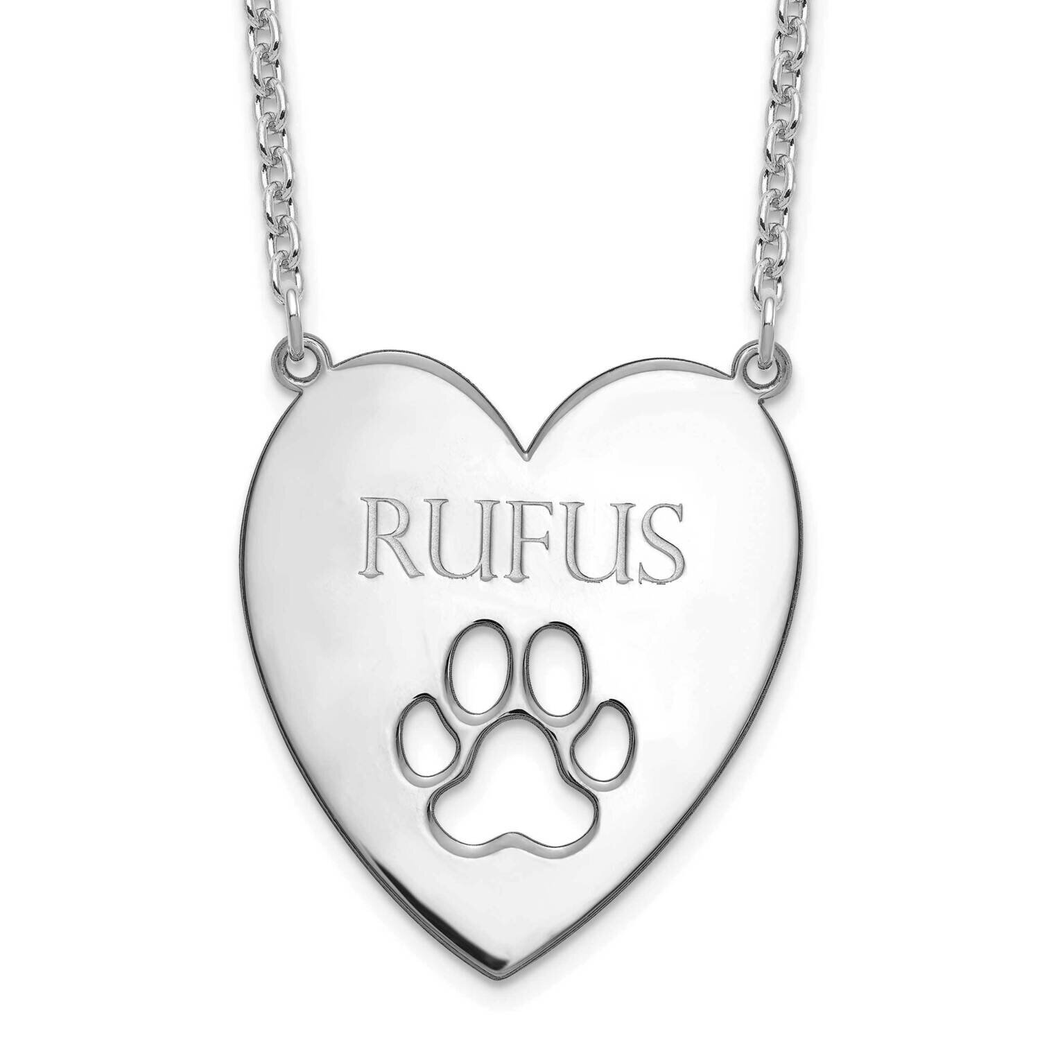 Heart with Cut Out Paw Print Necklace Sterling Silver Rhodium-plated XNA779SS