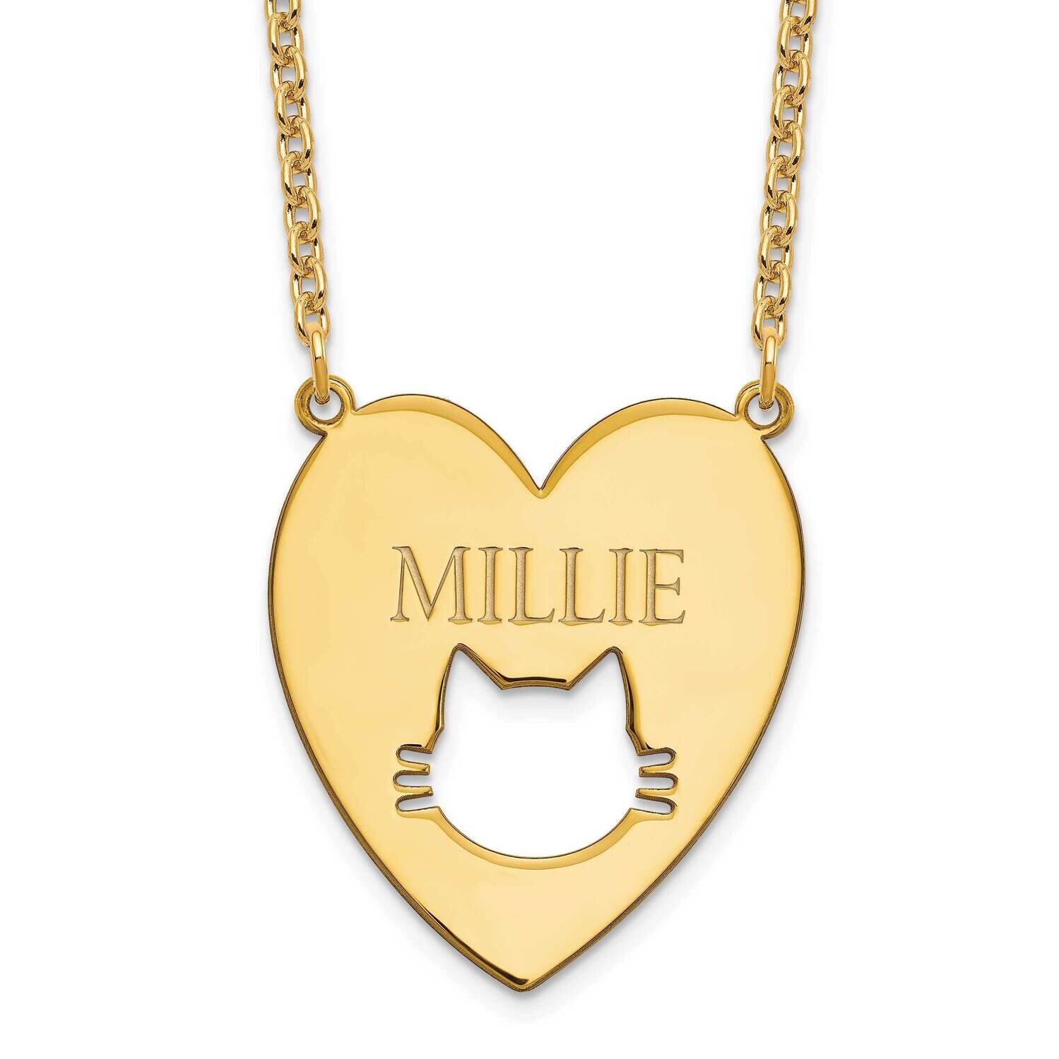 Heart with Cut Out Cat Face Necklace Sterling Silver Gold-plated XNA780GP