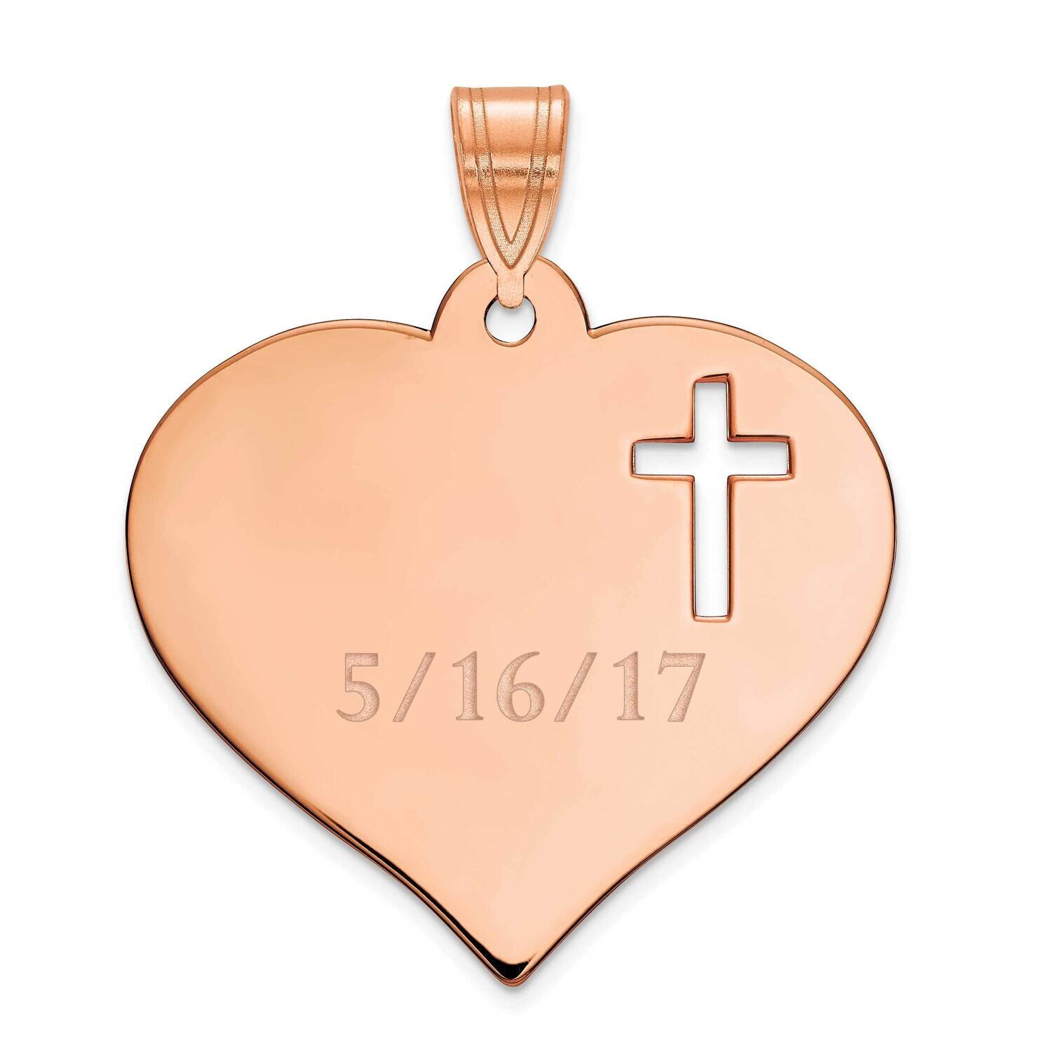 Personalized Heart with Cut Out Cross Pendant 14k Rose Gold XNA787R