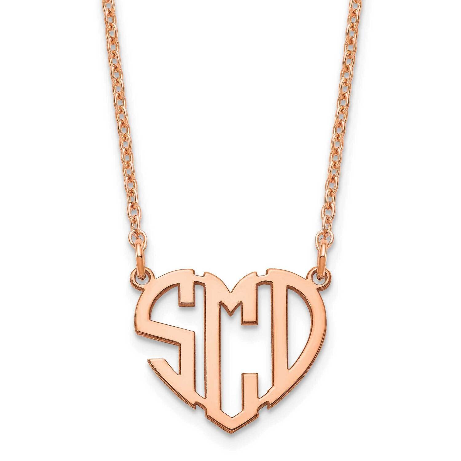 Polished Cut Out Heart Monogram Necklace Sterling Silver Rose-plated XNA895RP