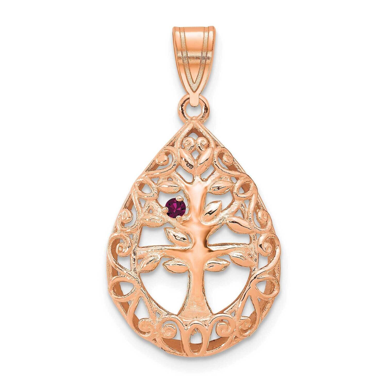 1 Birthstone Tree Of Life Tear Drop Pendant Sterling Silver Rose-plated XNA908/1RP