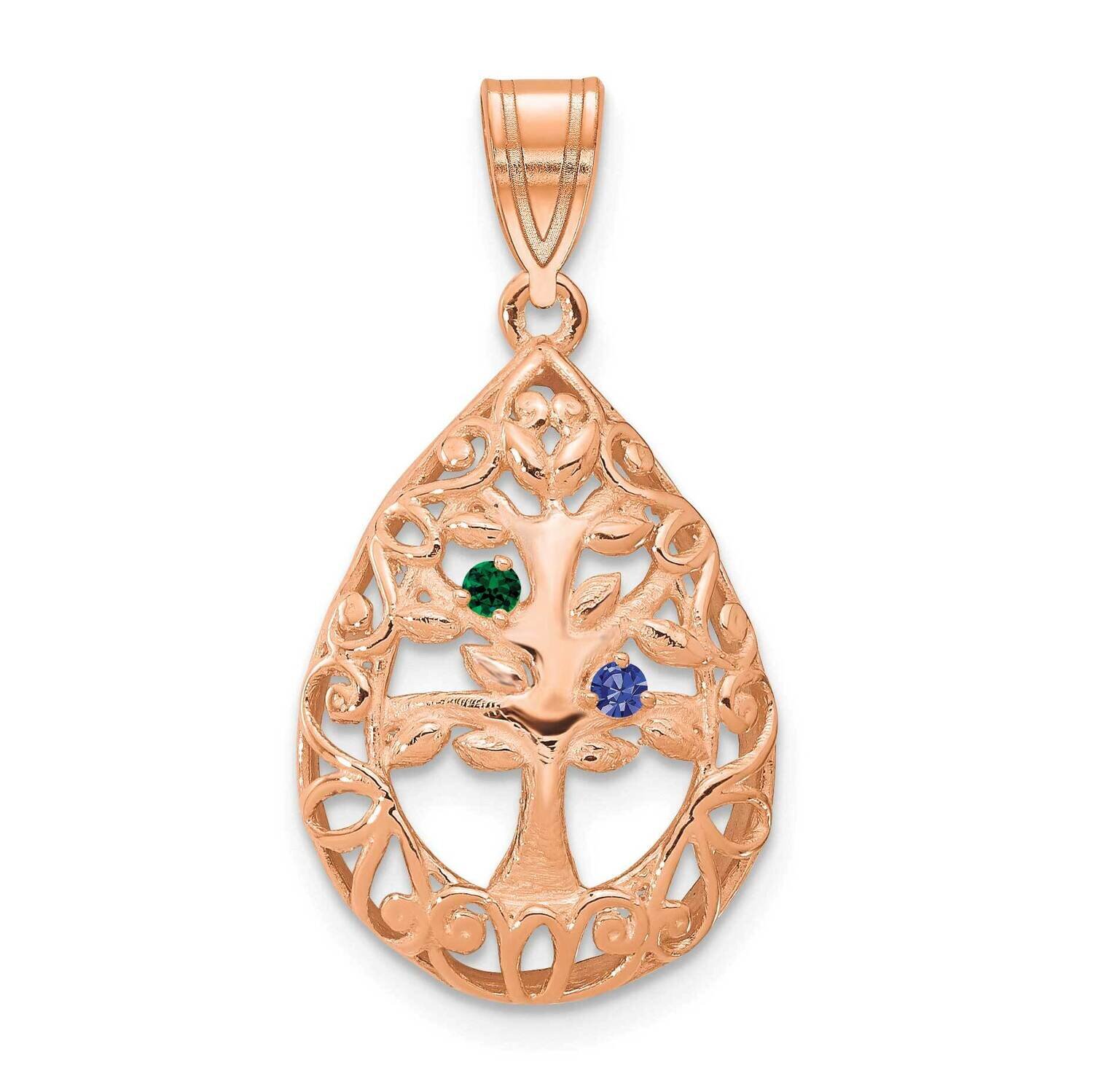 2 Birthstone Tree Of Life Tear Drop Pendant Sterling Silver Rose-plated XNA908/2RP