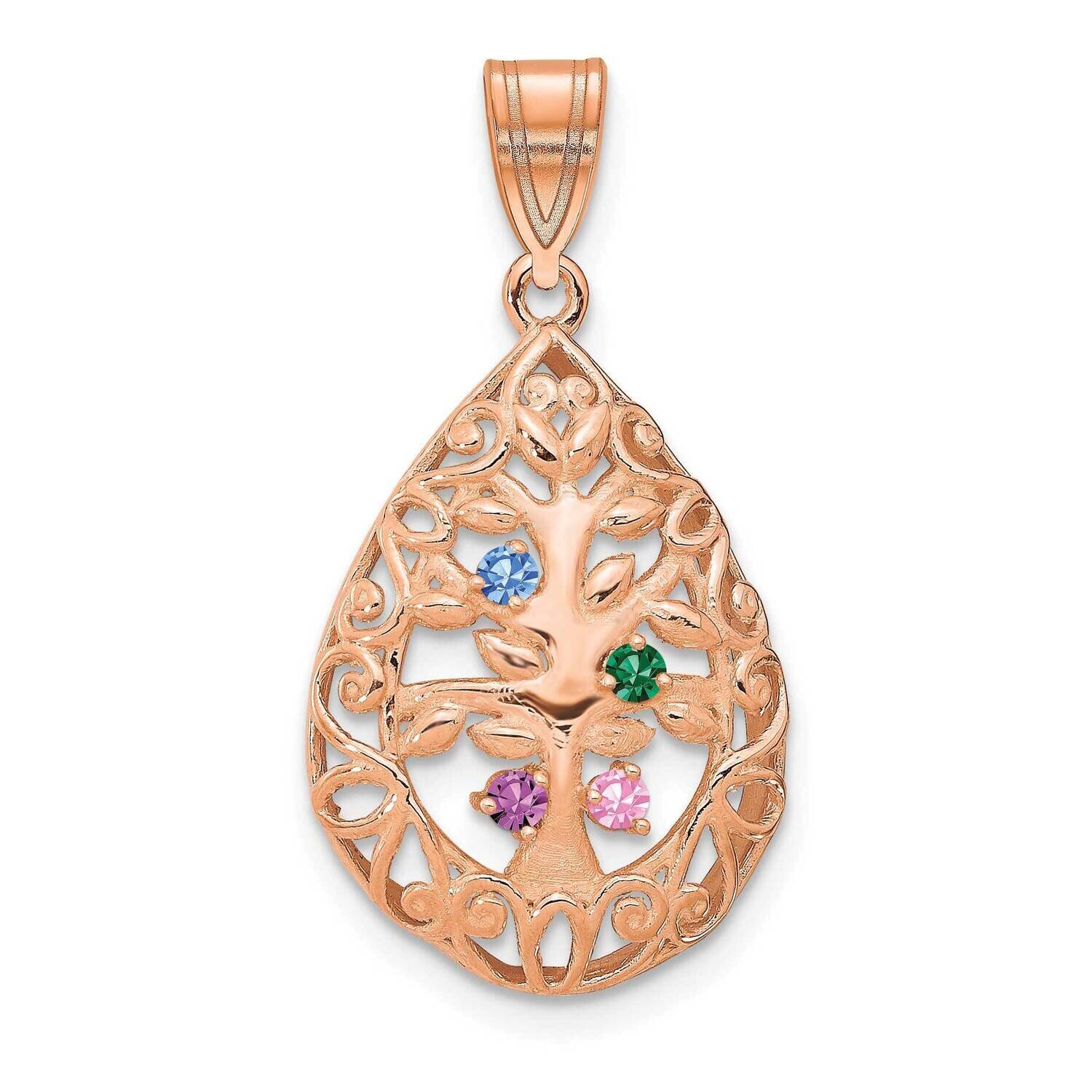 4 Birthstone Tree Of Life Tear Drop Pendant Sterling Silver Rose-plated XNA908/4RP
