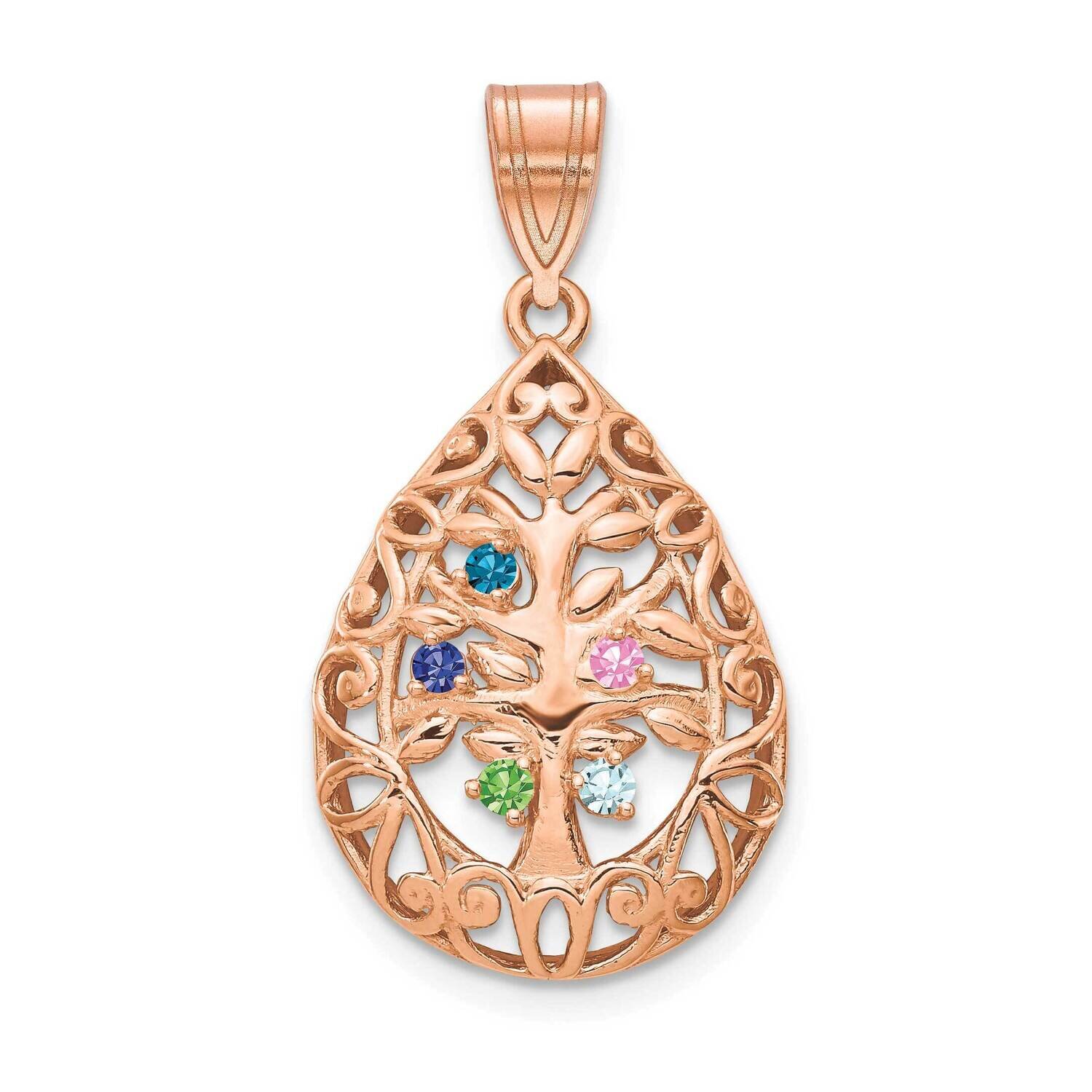 5 Birthstone Tree Of Life Tear Drop Pendant Sterling Silver Rose-plated XNA908/5RP