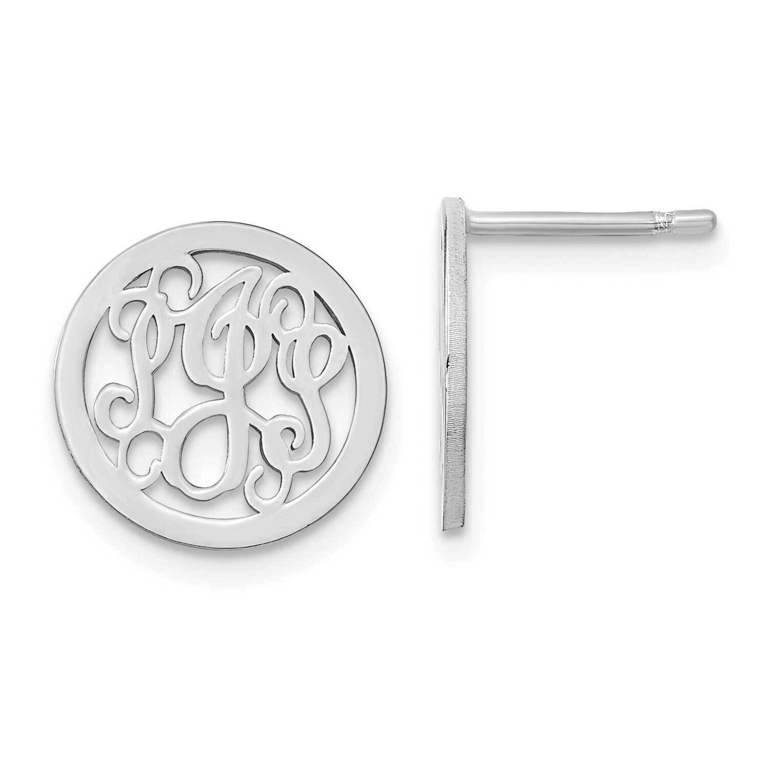 Polished Small Monogram Circle Post Earrings Sterling Silver Rhodium-plated XNE29SS